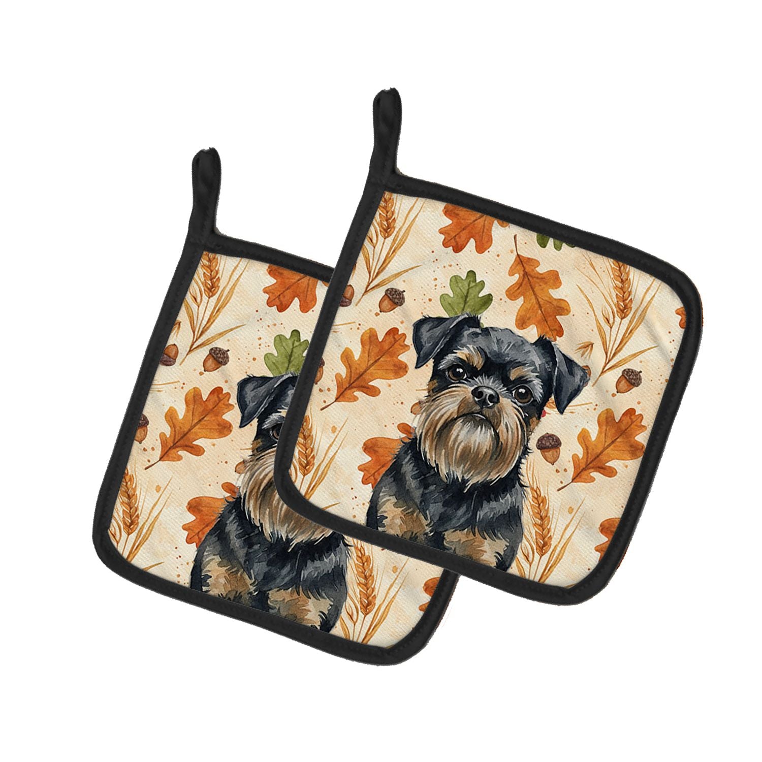 Black and Tan Brussels Griffon Heirloom Fall Pair of Pot Holders Pair 7.5x7.5 Quilted Insulated Hot Pads Decorative Kitchen Gift