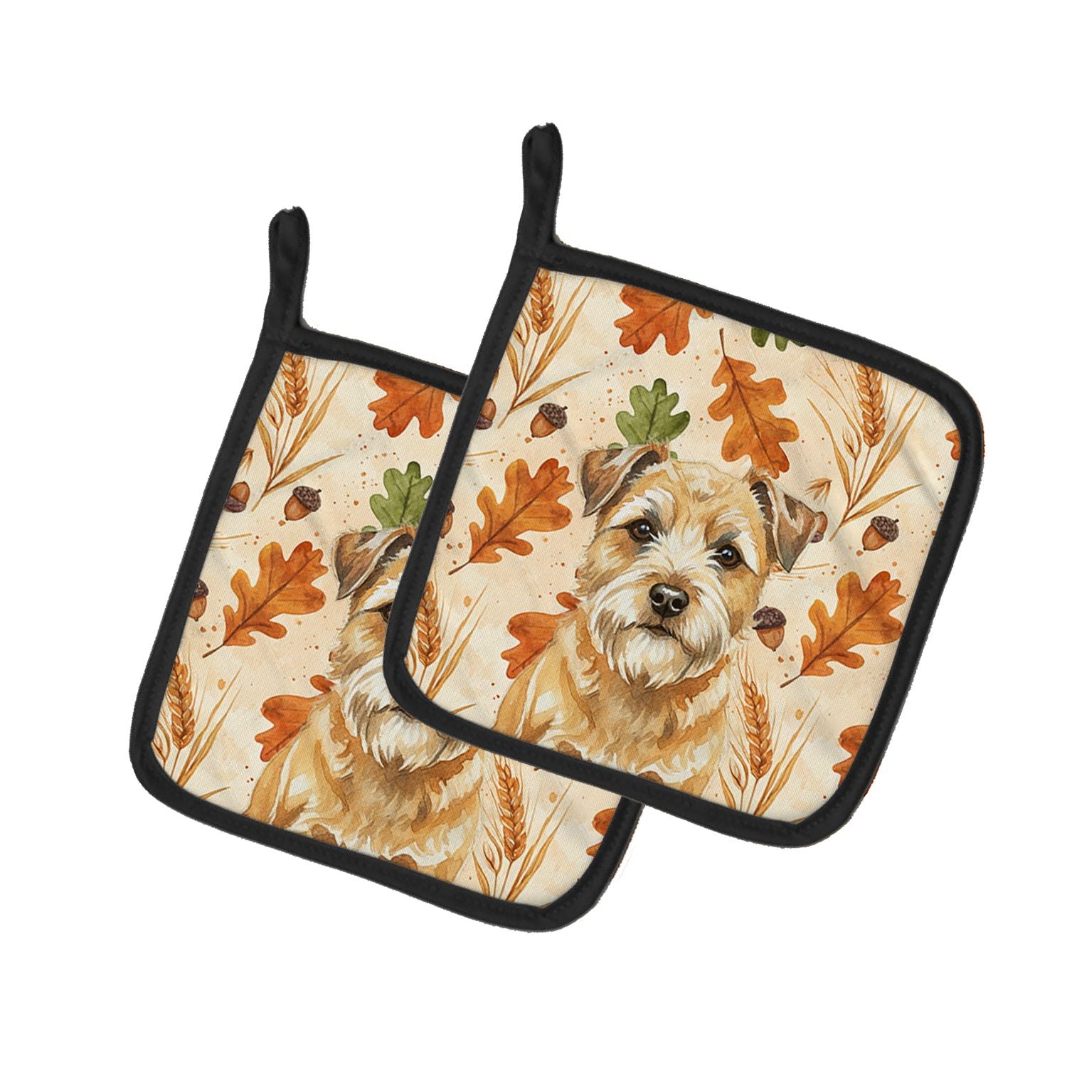 Wheaten Border Terrier Heirloom Fall Pair of Pot Holders Pair 7.5x7.5 Quilted Insulated Hot Pads Decorative Kitchen Gift Made in