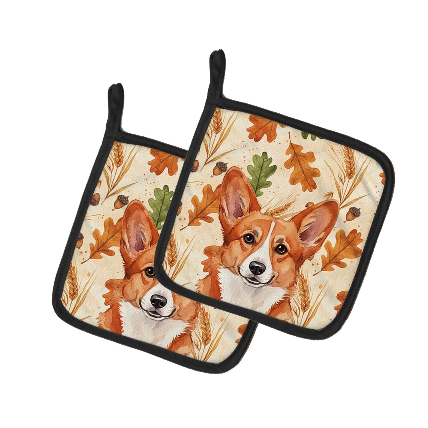 Red Cardigan Welsh Corgi Heirloom Fall Pair of Pot Holders Pair 7.5x7.5 Quilted Insulated Hot Pads Decorative Kitchen Gift Made 
