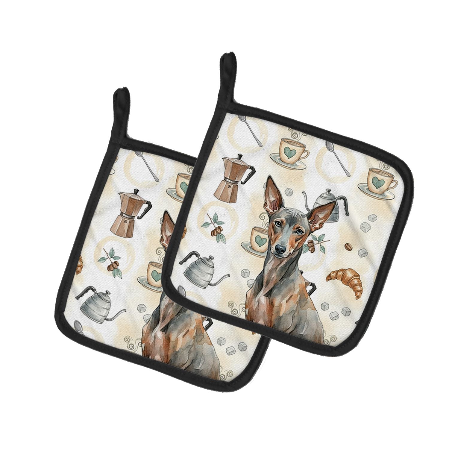 Xoloitzcuintli Coffee Bar Pair of Pot Holders Pair 7.5x7.5 Quilted Insulated Hot Pads Decorative Kitchen Gift Made in USA