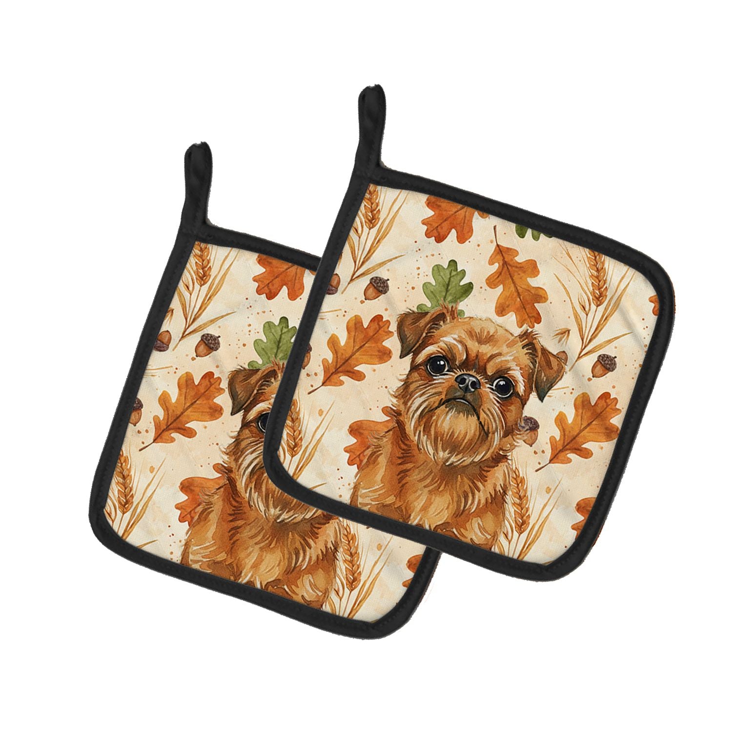 Belge Brussels Griffon Heirloom Fall Pair of Pot Holders Pair 7.5x7.5 Quilted Insulated Hot Pads Decorative Kitchen Gift Made in
