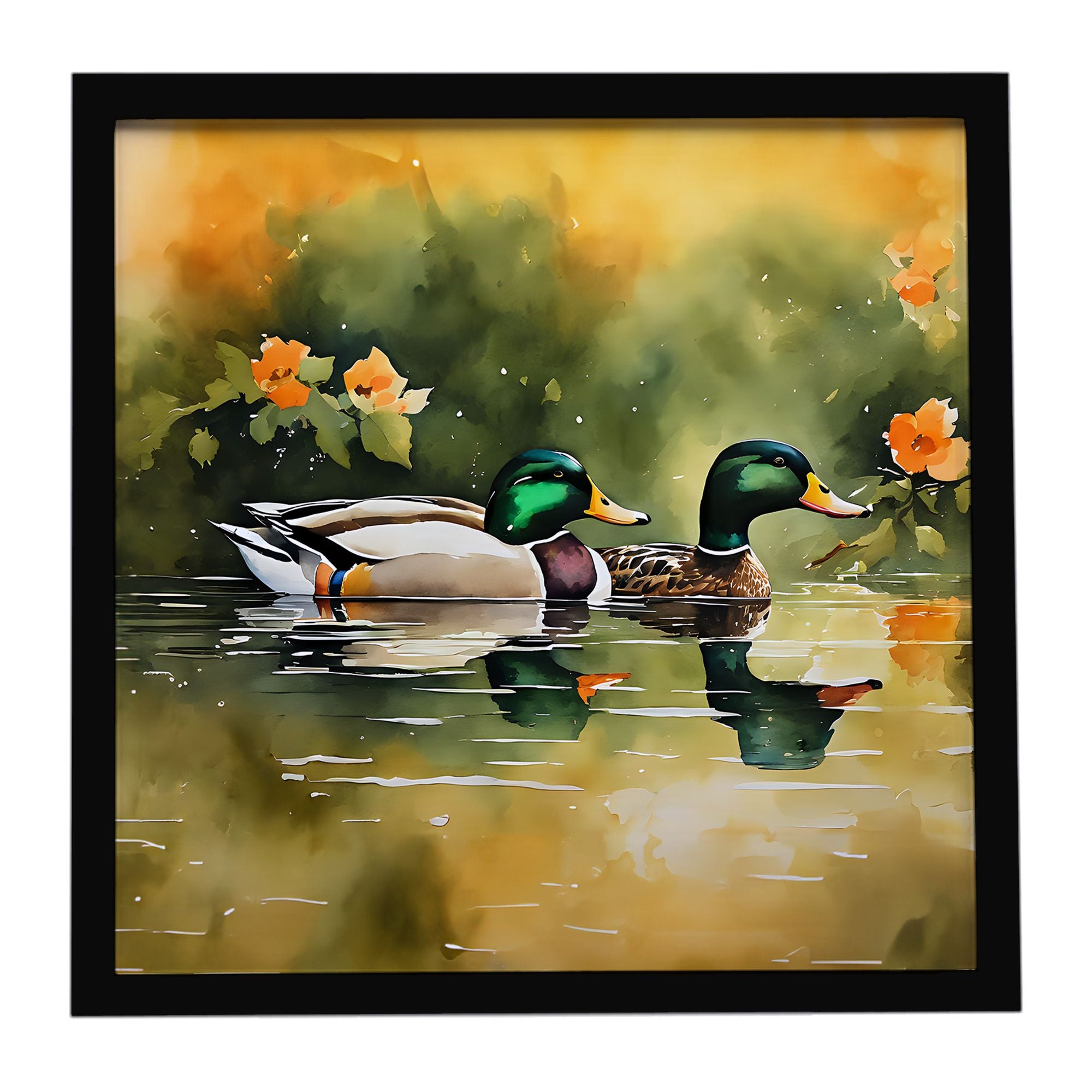 Mallard Framed Metal Print Bathroom, Kitchen, Office, Home Decor Wall Art Ready to Hang, Square, 8X8