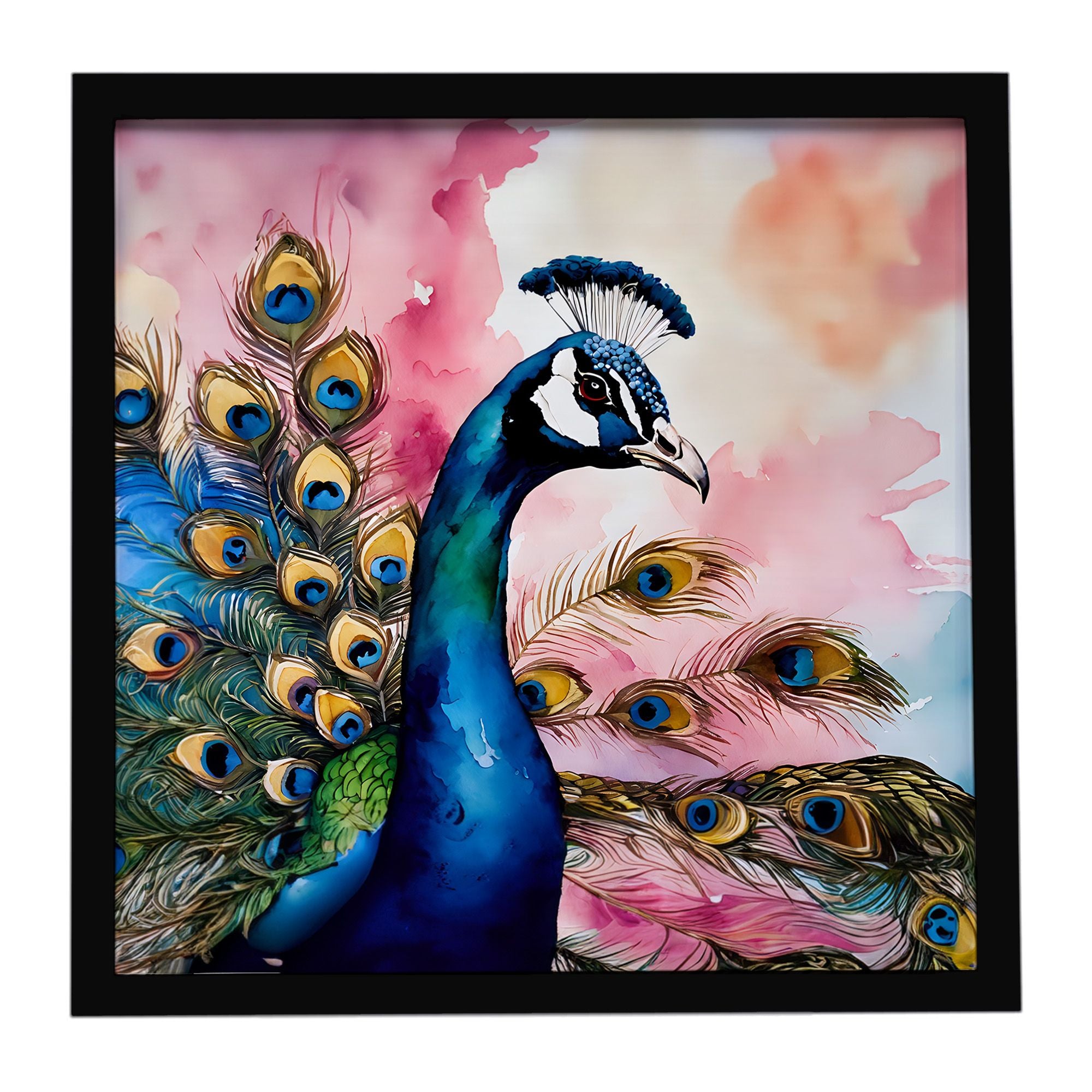 Peacock Framed Metal Print Bathroom, Kitchen, Office, Home Decor Wall Art Ready to Hang, Square, 8X8