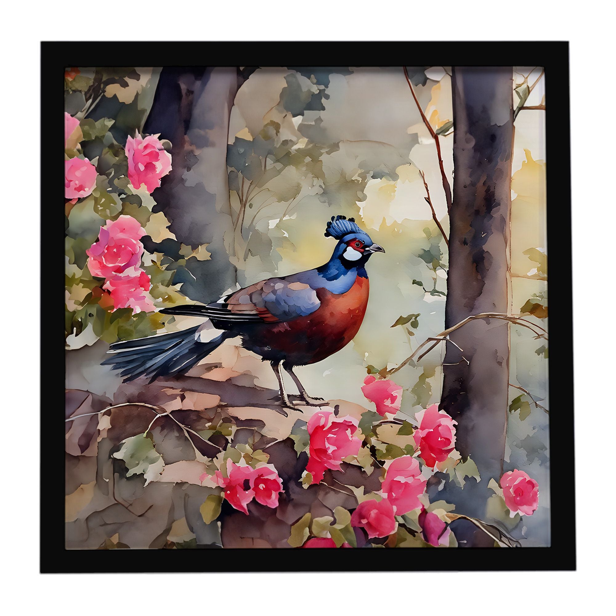 Pheasant Framed Metal Print Bathroom, Kitchen, Office, Home Decor Wall Art Ready to Hang, Square, 8X8