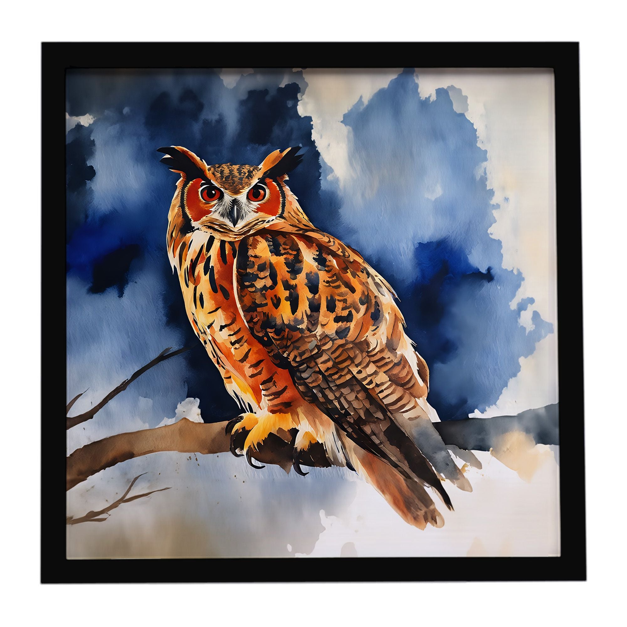 Eurasian Eagle Owl Framed Metal Print Bathroom, Kitchen, Office, Home Decor Wall Art Ready to Hang, Square, 8X8