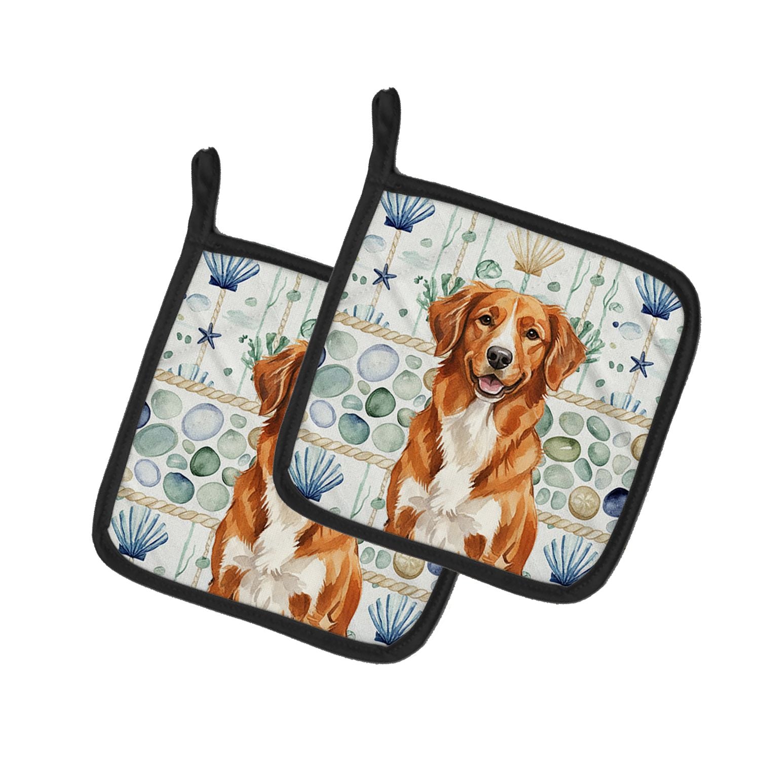 Orange Nova Scotia Duck Tolling Retriever Coastal Sea Glass Pair of Pot Holders Pair 7.5x7.5 Quilted Insulated Hot Pads Decorati