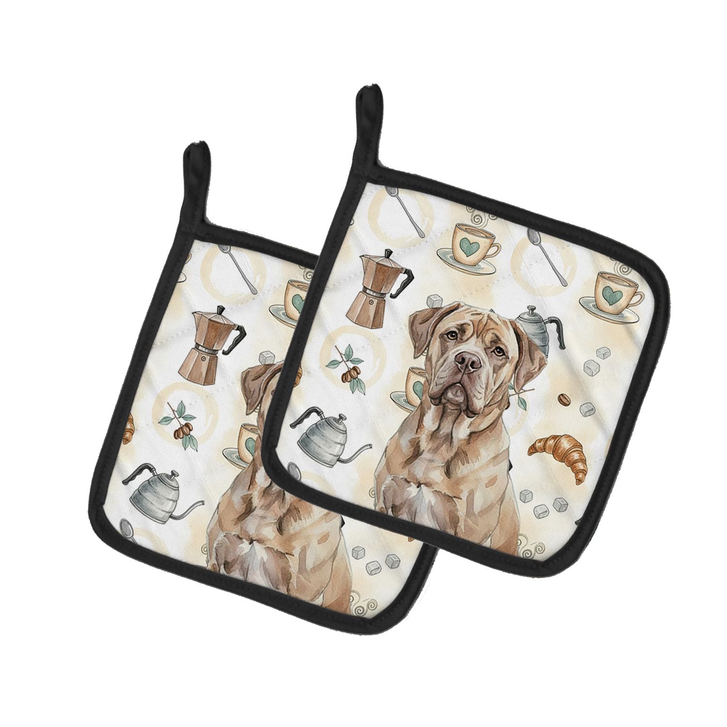 Isabella Dogue de Bordeaux Coffee Bar Pair of Pot Holders Pair 7.5x7.5 Quilted Insulated Hot Pads Decorative Kitchen Gift Made i