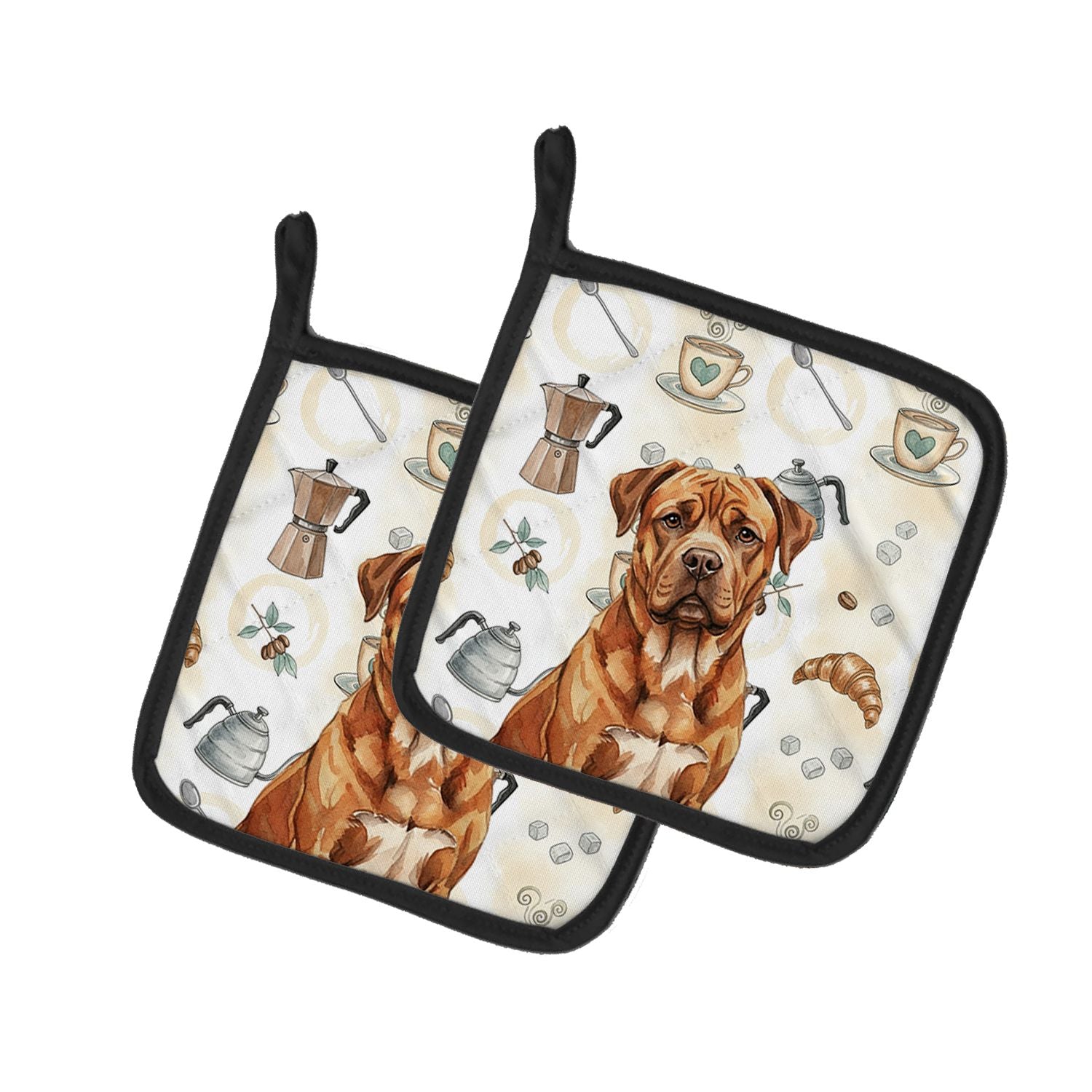 Mahogany Dogue de Bordeaux Coffee Bar Pair of Pot Holders Pair 7.5x7.5 Quilted Insulated Hot Pads Decorative Kitchen Gift Made i