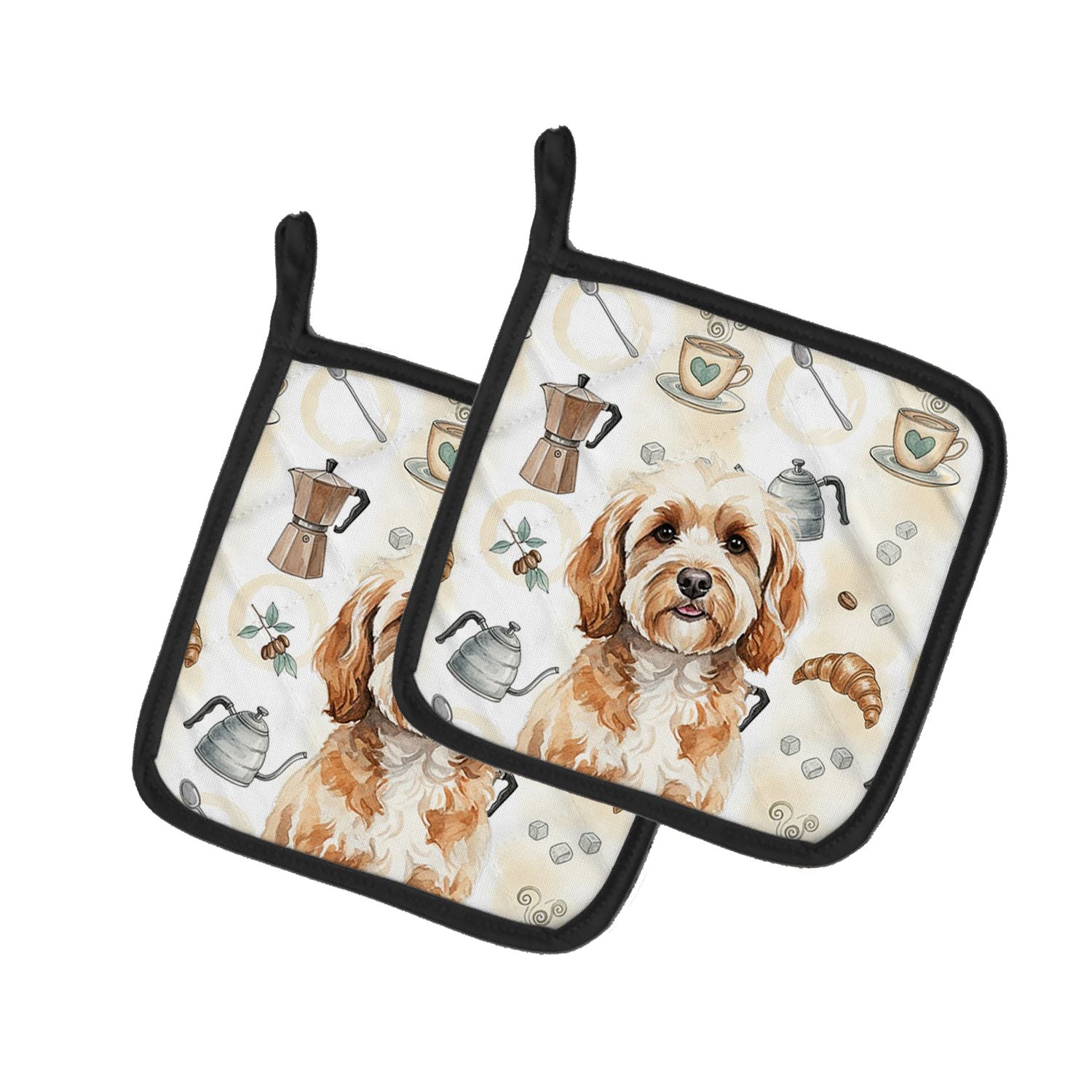 Cavapoo Coffee Bar Pair of Pot Holders Pair 7.5x7.5 Quilted Insulated Hot Pads Decorative Kitchen Gift Made in USA