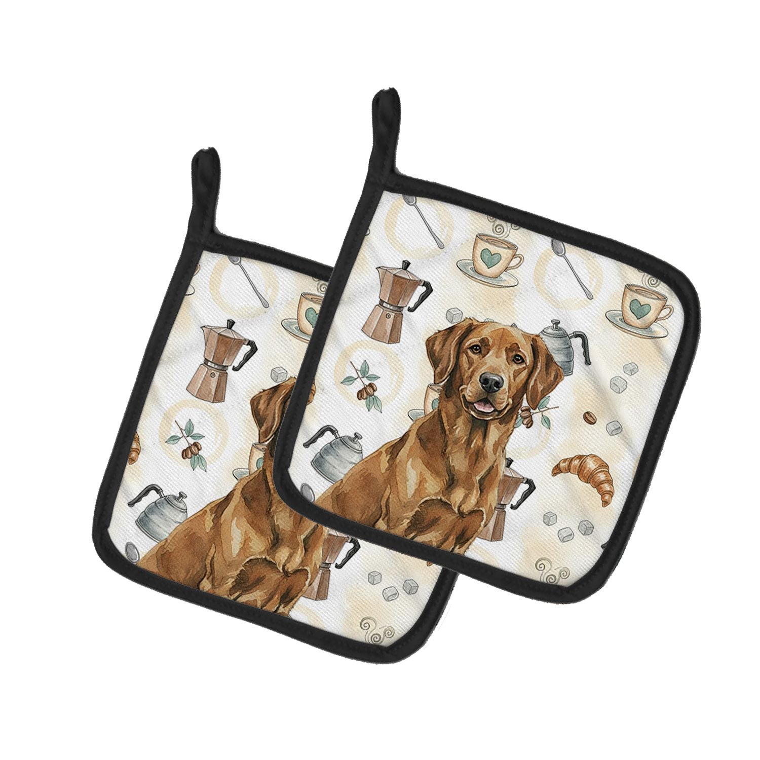 Chesapeake Bay Retriever Coffee Bar Pair of Pot Holders Pair 7.5x7.5 Quilted Insulated Hot Pads Decorative Kitchen Gift Made in 
