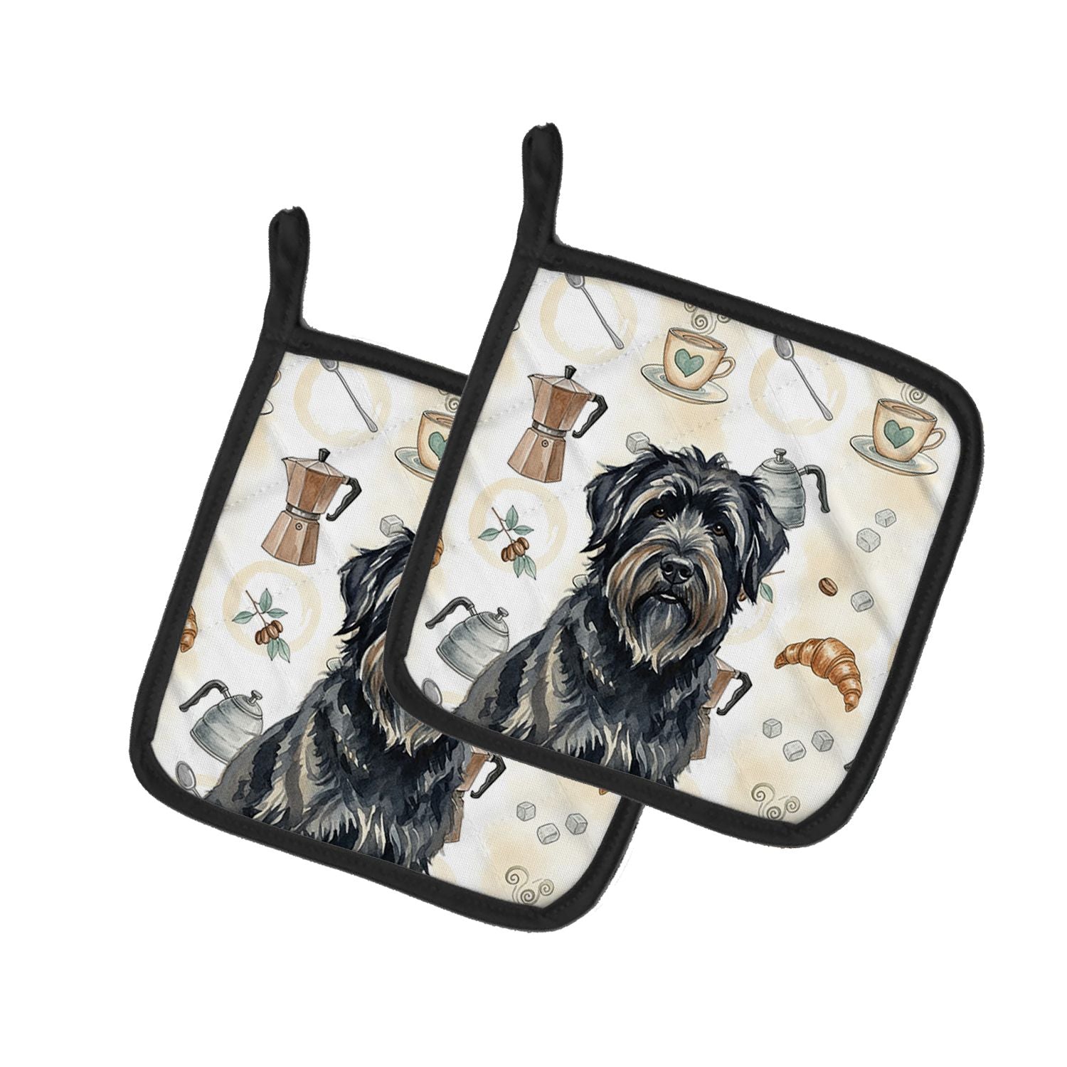 Bouvier des Flandres Coffee Bar Pair of Pot Holders Pair 7.5x7.5 Quilted Insulated Hot Pads Decorative Kitchen Gift Made in USA