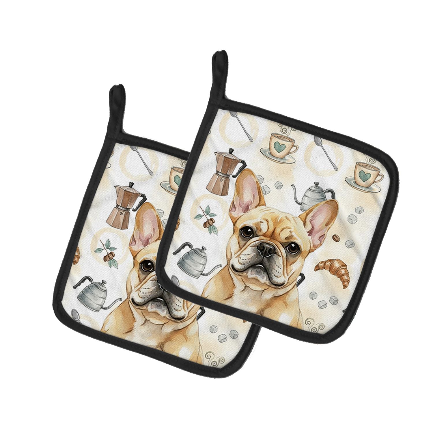 Fawn French Bulldog Coffee Bar Pair of Pot Holders Pair 7.5x7.5 Quilted Insulated Hot Pads Decorative Kitchen Gift Made in USA