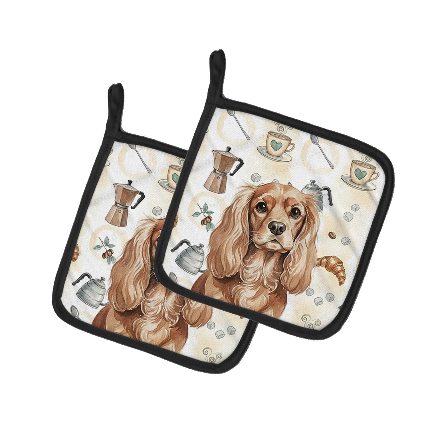 Ruby Cavalier Spaniel Coffee Bar Pair of Pot Holders Pair 7.5x7.5 Quilted Insulated Hot Pads Decorative Kitchen Gift Made in USA