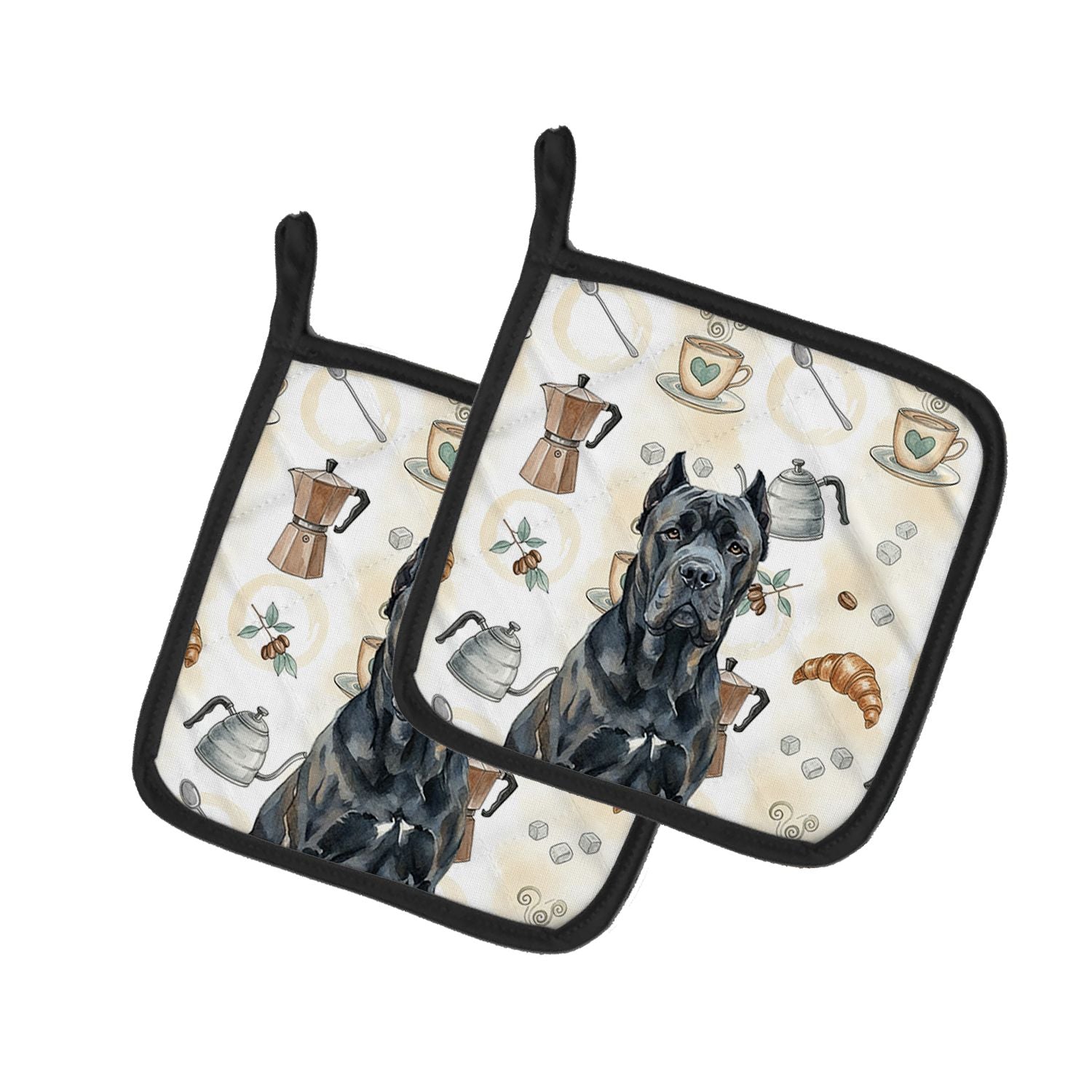 Cane Corso Coffee Bar Pair of Pot Holders Pair 7.5x7.5 Quilted Insulated Hot Pads Decorative Kitchen Gift Made in USA