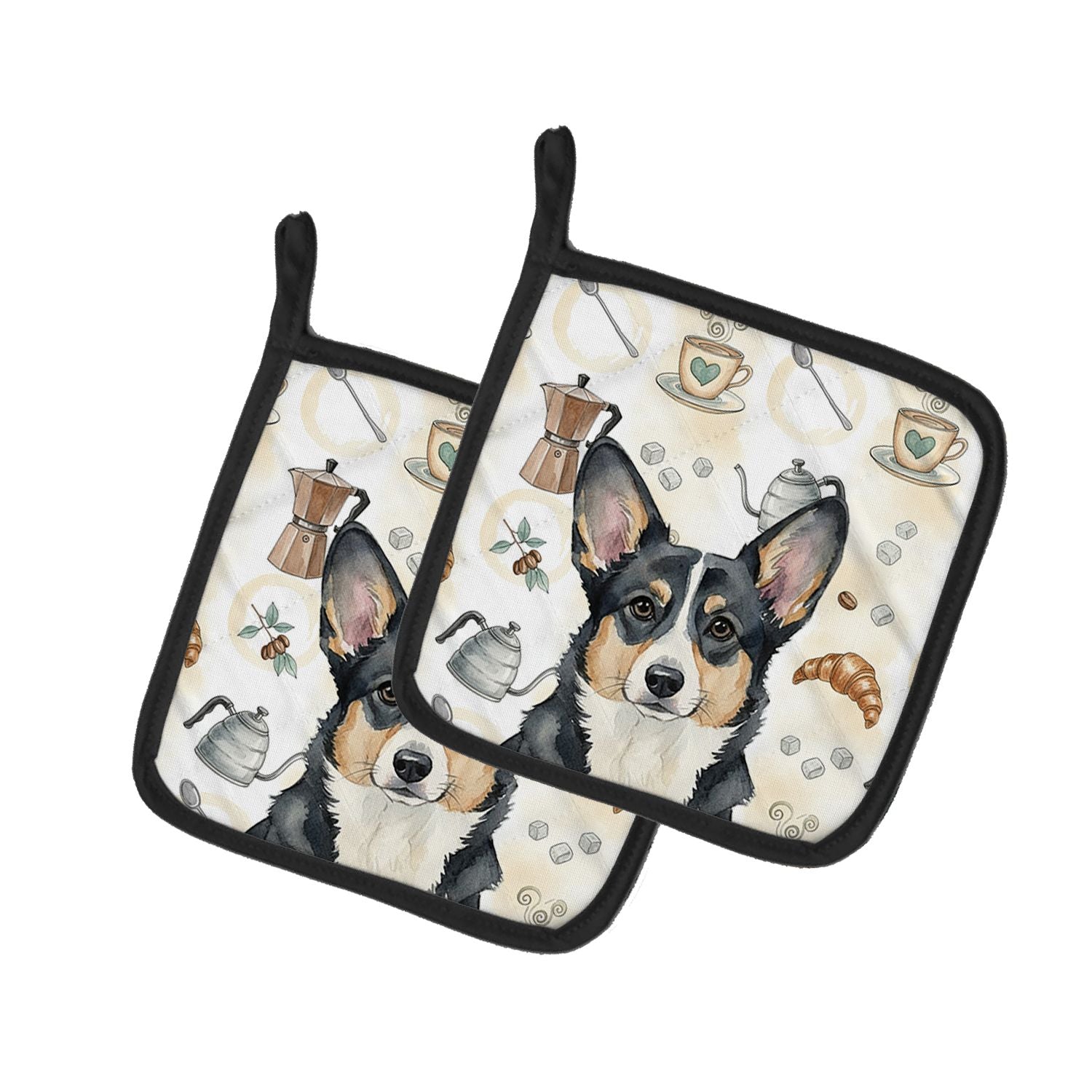 Black and White Cardigan Welsh Corgi Coffee Bar Pair of Pot Holders Pair 7.5x7.5 Quilted Insulated Hot Pads Decorative Kitchen G