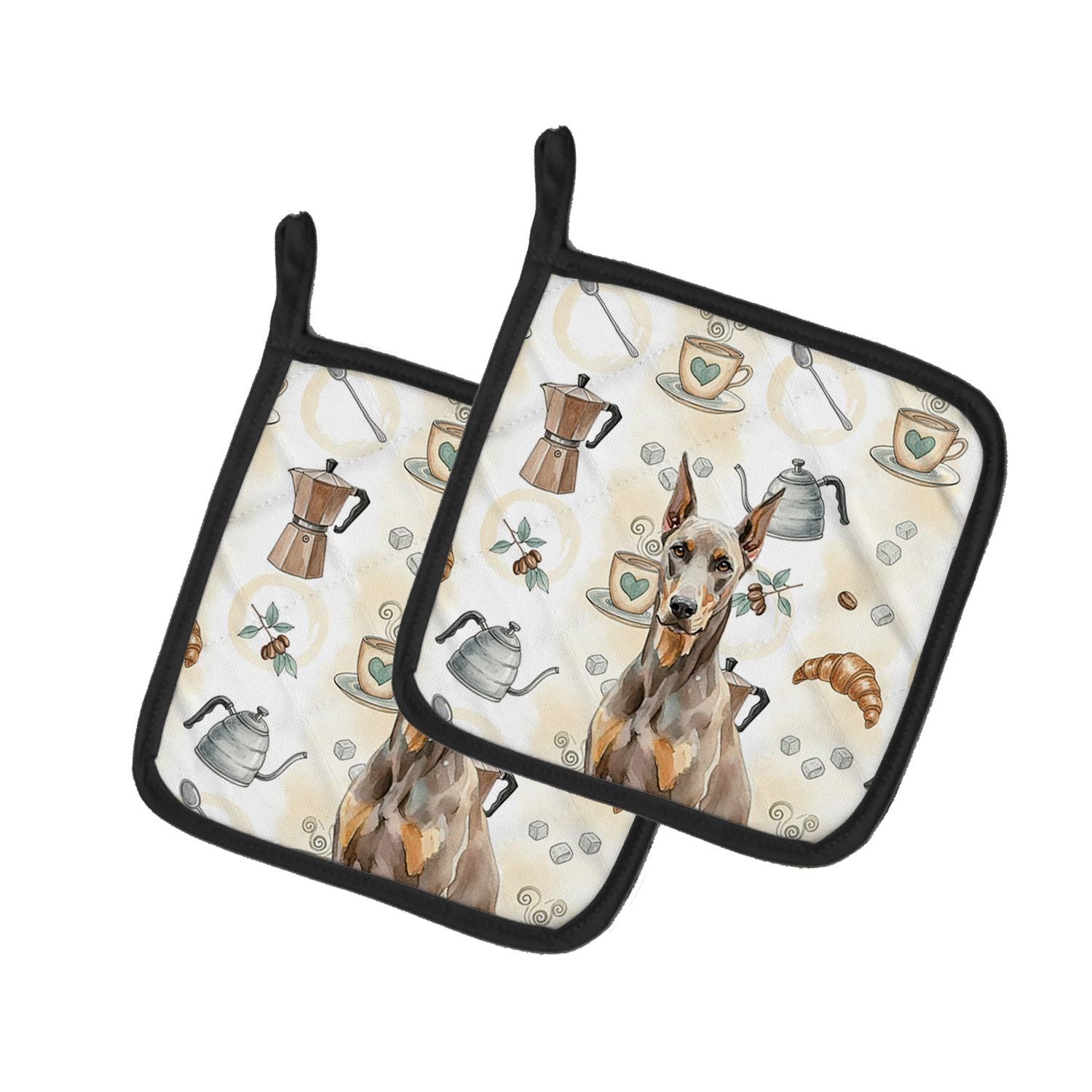 Fawn Doberman Pinscher Coffee Bar Pair of Pot Holders Pair 7.5x7.5 Quilted Insulated Hot Pads Decorative Kitchen Gift Made in US