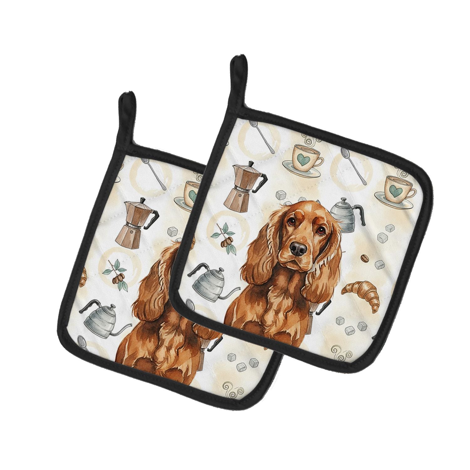Red English Cocker Spaniel Coffee Bar Pair of Pot Holders Pair 7.5x7.5 Quilted Insulated Hot Pads Decorative Kitchen Gift Made i