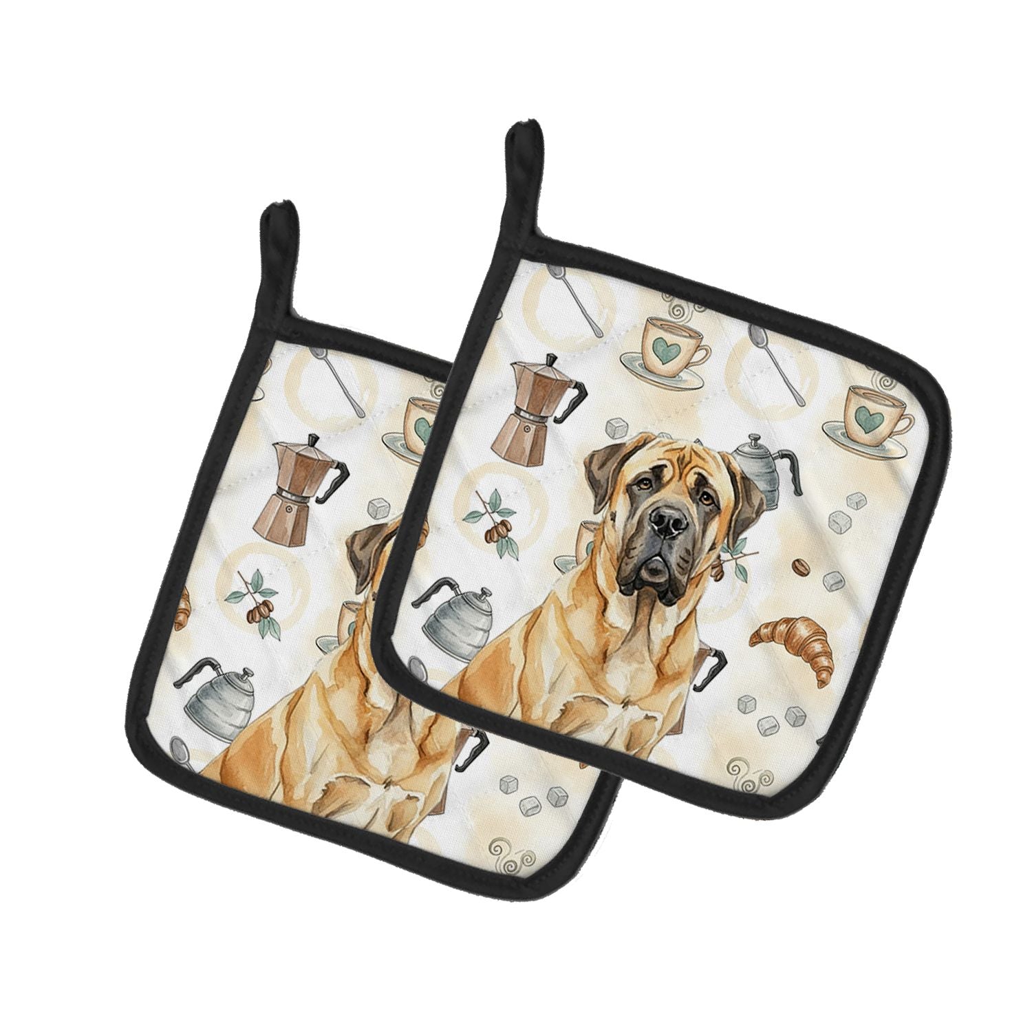 Fawn English Mastiff Coffee Bar Pair of Pot Holders Pair 7.5x7.5 Quilted Insulated Hot Pads Decorative Kitchen Gift Made in USA