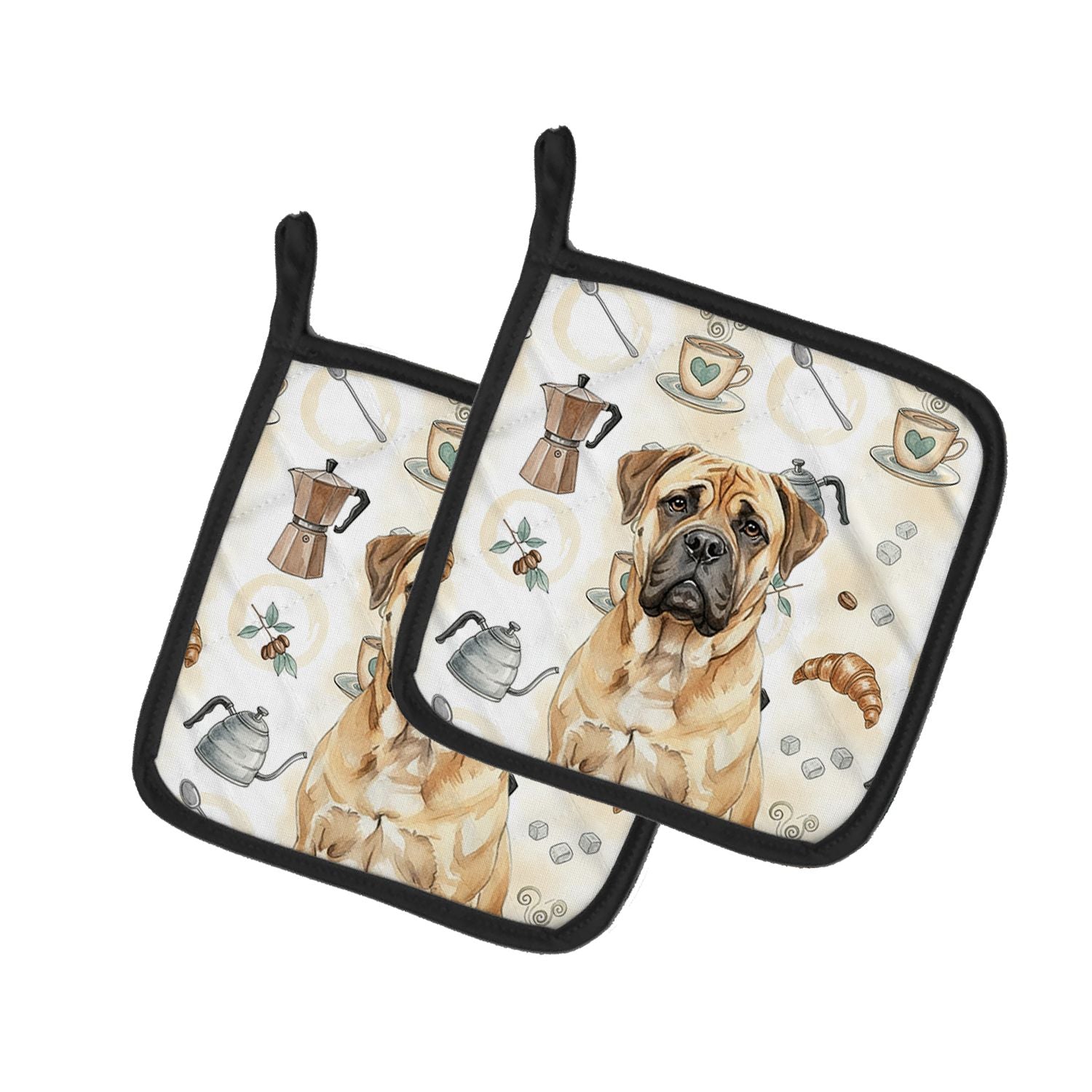 Bullmastiff Coffee Bar Pair of Pot Holders Pair 7.5x7.5 Quilted Insulated Hot Pads Decorative Kitchen Gift Made in USA