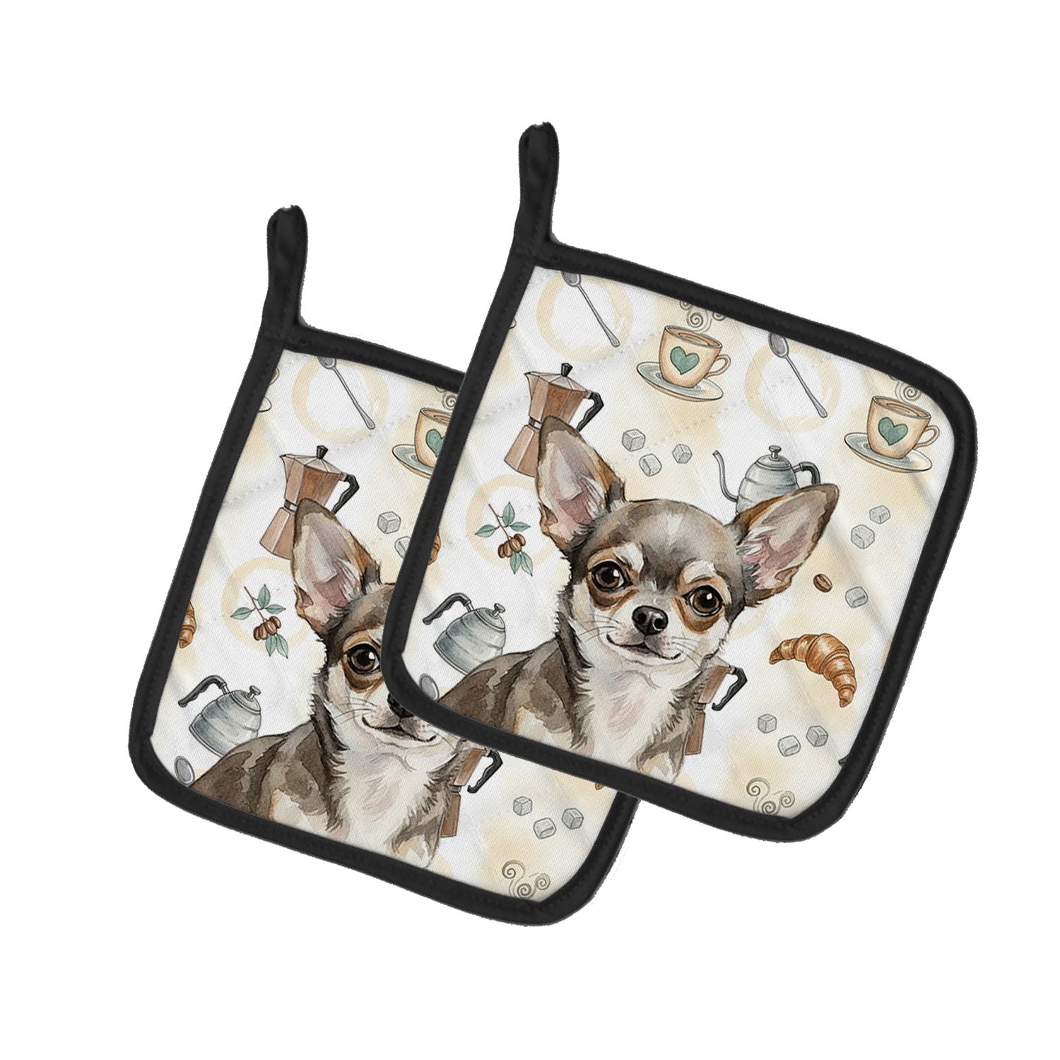 Chihuahua Coffee Bar Pair of Pot Holders Pair 7.5x7.5 Quilted Insulated Hot Pads Decorative Kitchen Gift Made in USA