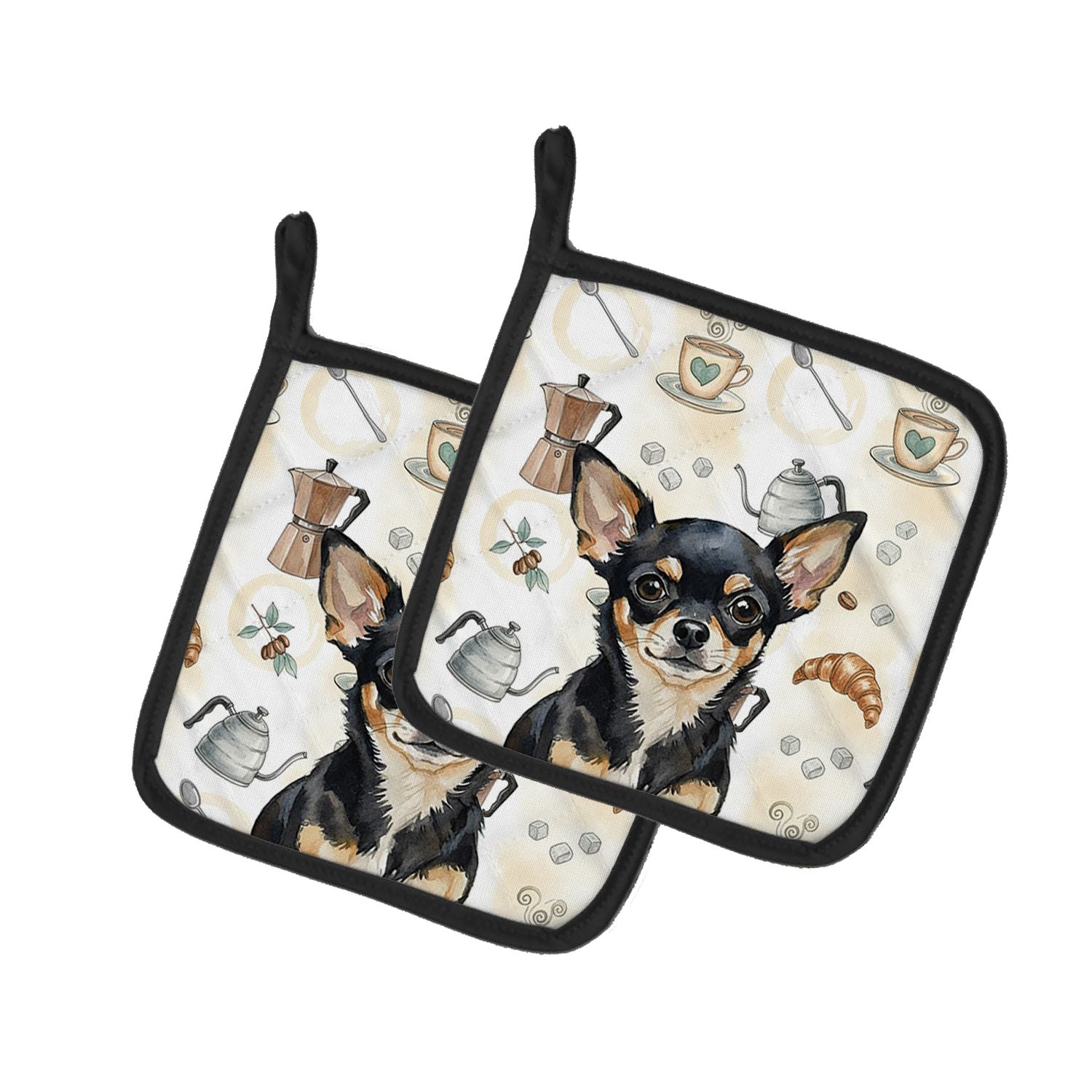 Black and Tan Chihuahua Coffee Bar Pair of Pot Holders Pair 7.5x7.5 Quilted Insulated Hot Pads Decorative Kitchen Gift Made in U