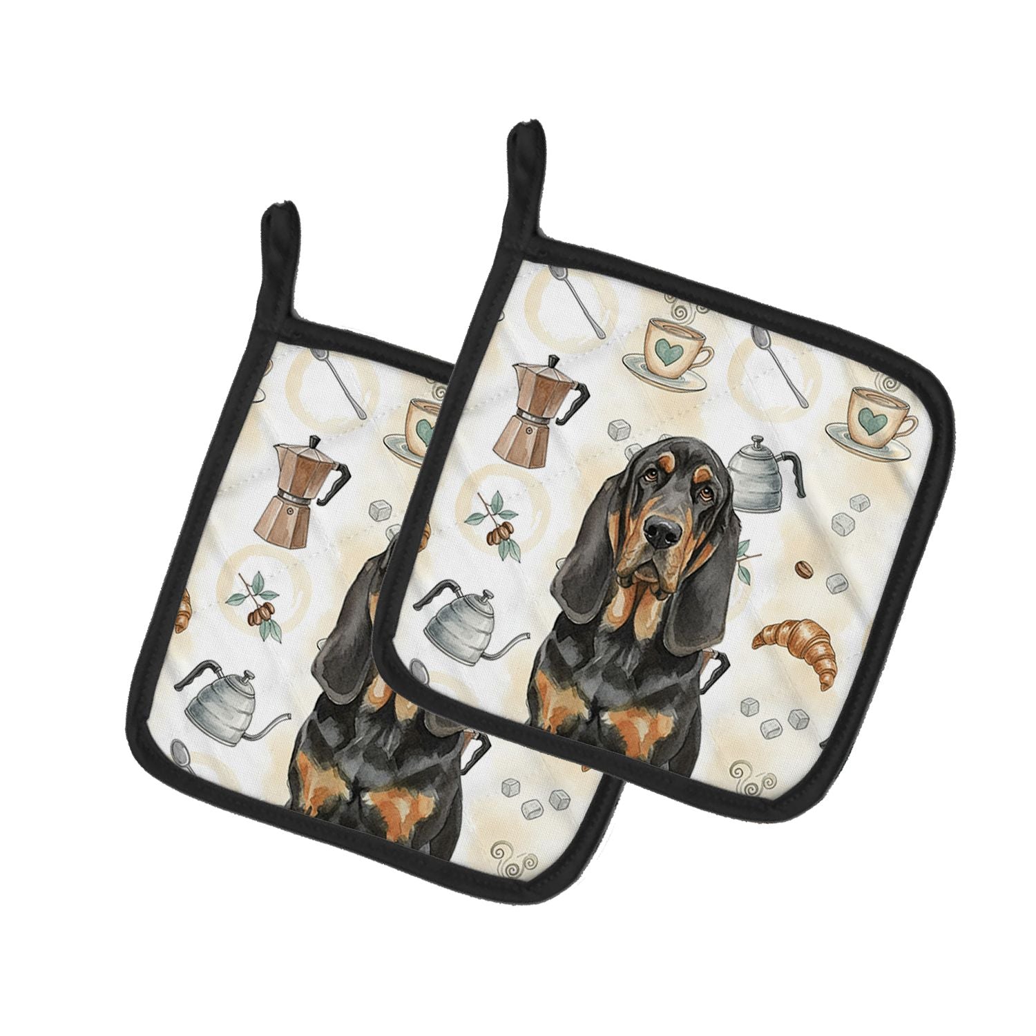 Black and Tan Bloodhound Coffee Bar Pair of Pot Holders Pair 7.5x7.5 Quilted Insulated Hot Pads Decorative Kitchen Gift Made in 