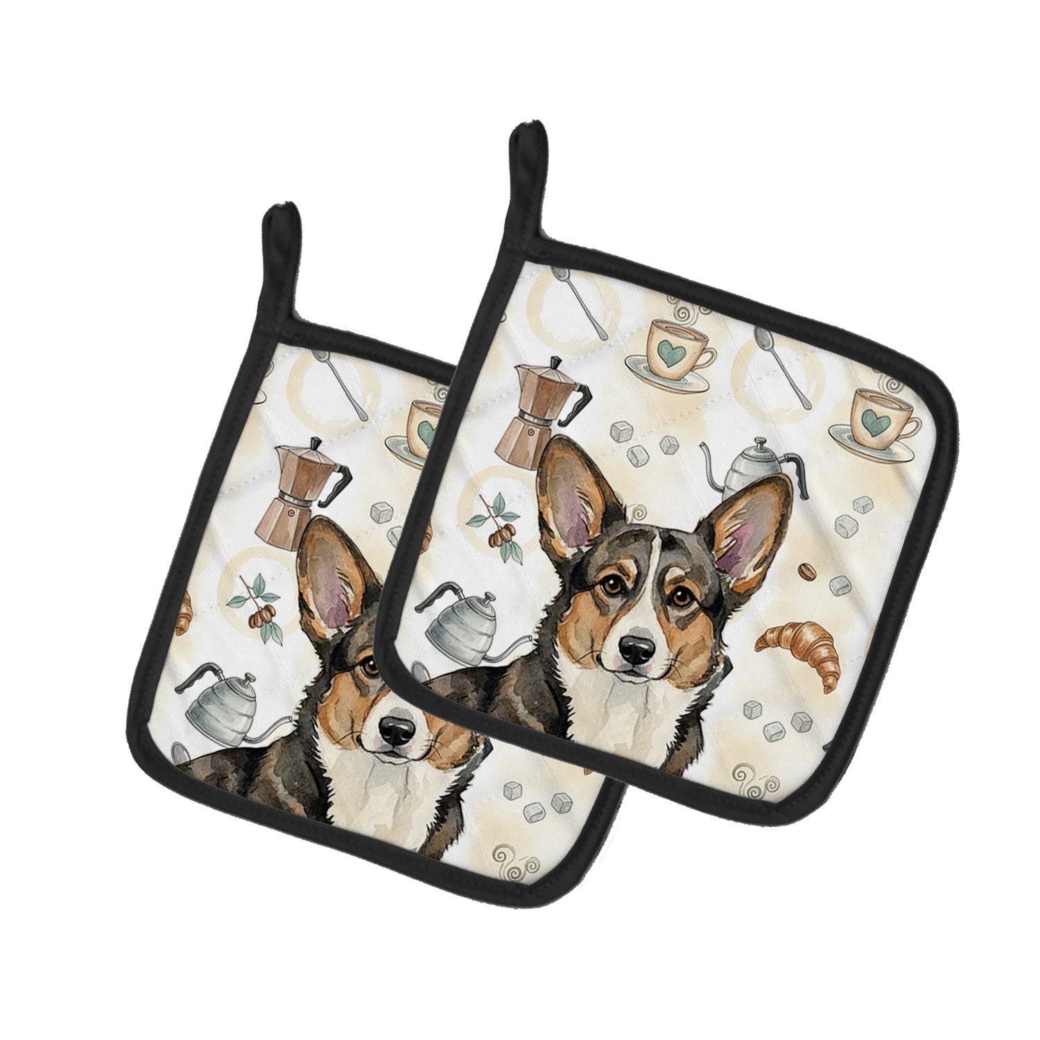 Brindle Cardigan Welsh Corgi Coffee Bar Pair of Pot Holders Pair 7.5x7.5 Quilted Insulated Hot Pads Decorative Kitchen Gift Made