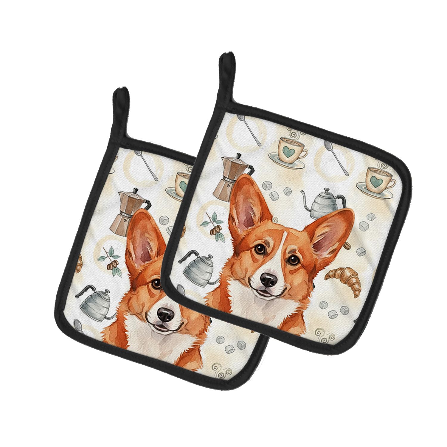 Red Cardigan Welsh Corgi Coffee Bar Pair of Pot Holders Pair 7.5x7.5 Quilted Insulated Hot Pads Decorative Kitchen Gift Made in 