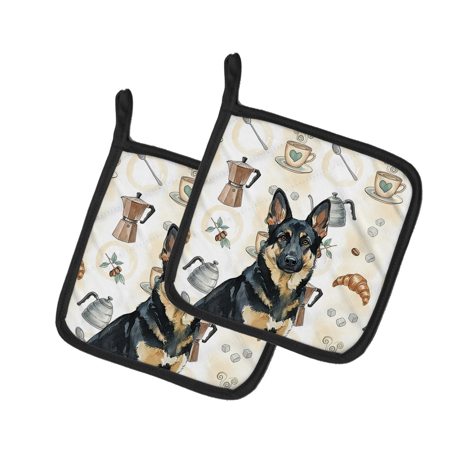 Black and Tan German Shepherd Coffee Bar Pair of Pot Holders Pair 7.5x7.5 Quilted Insulated Hot Pads Decorative Kitchen Gift Mad