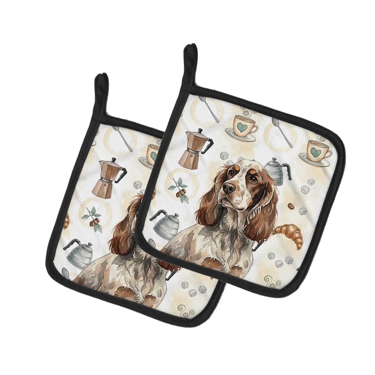 Liver Roan English Cocker Spaniel Coffee Bar Pair of Pot Holders Pair 7.5x7.5 Quilted Insulated Hot Pads Decorative Kitchen Gift