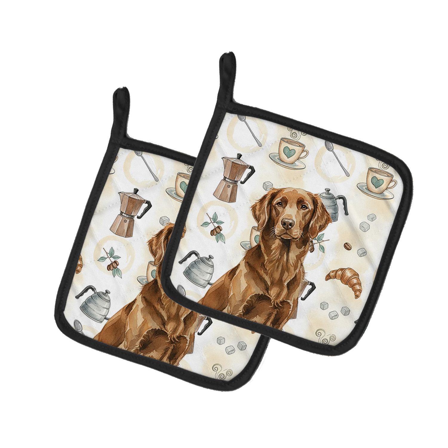 Liver Flat-Coated Retriever Coffee Bar Pair of Pot Holders Pair 7.5x7.5 Quilted Insulated Hot Pads Decorative Kitchen Gift Made 