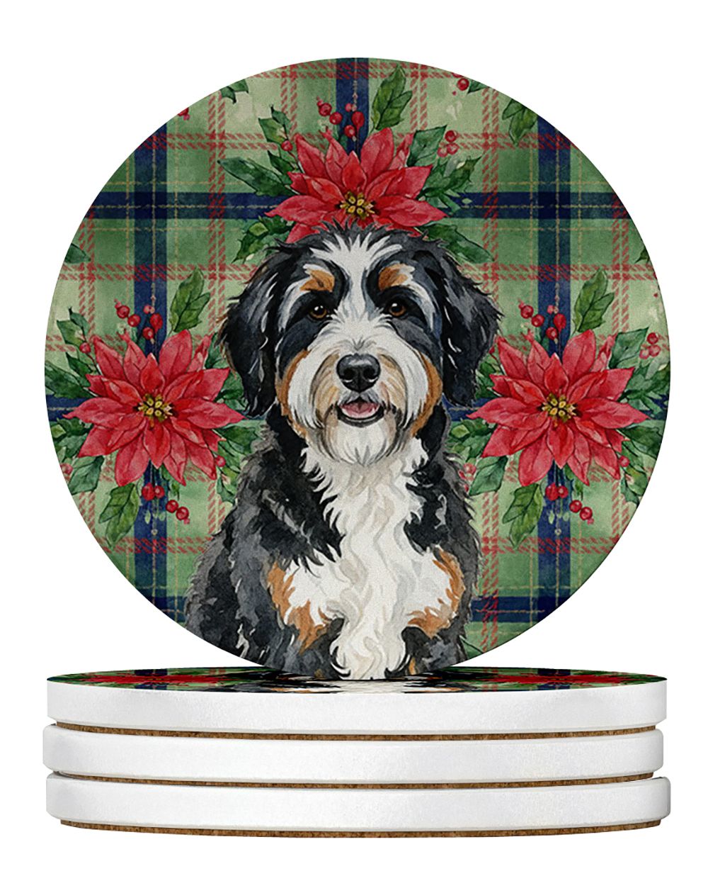 Berndoodle Christmas PoinsettIas Large Sandstone Coasters Pack of 4 Absorbent Round Coasters Decor Gifts for Men or Women, 4 in,