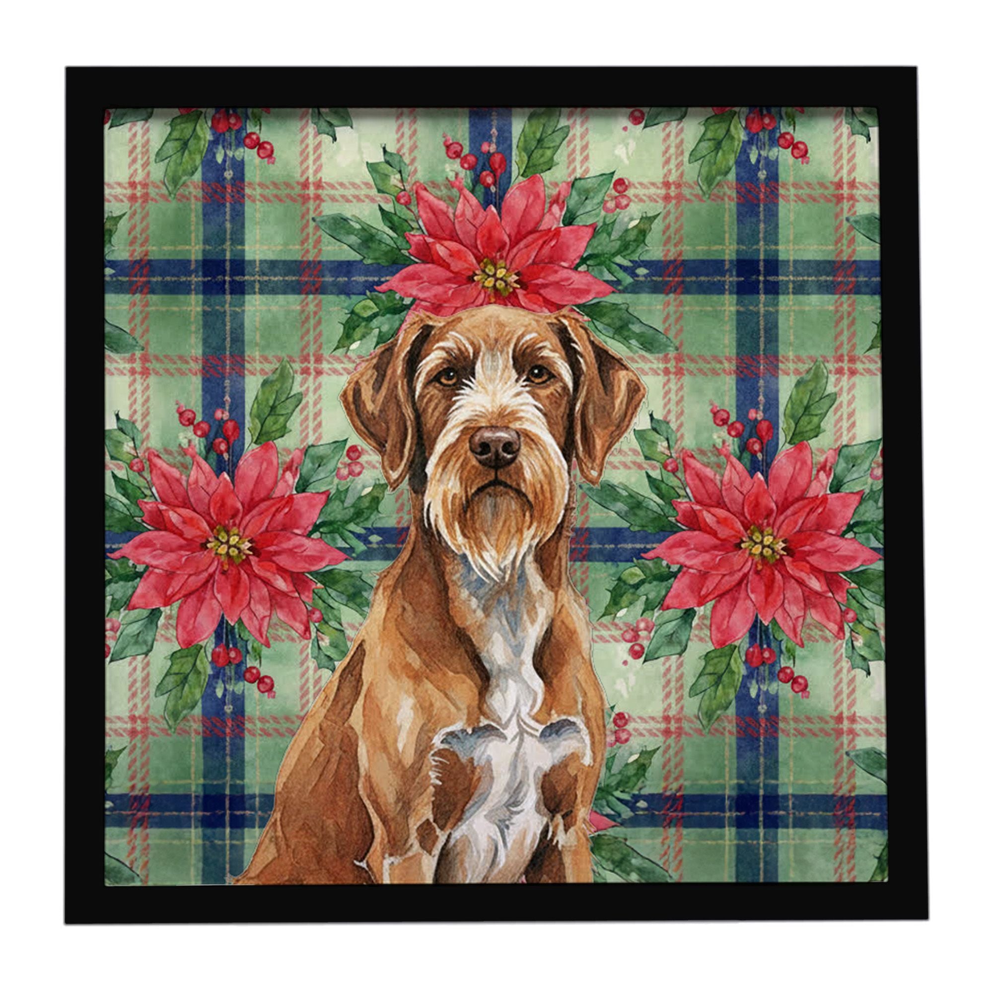Wirehaired Pointing Griffon Christmas PoinsettIas Framed Metal Print Bathroom, Kitchen, Office, Home Decor Wall Art Ready to Han