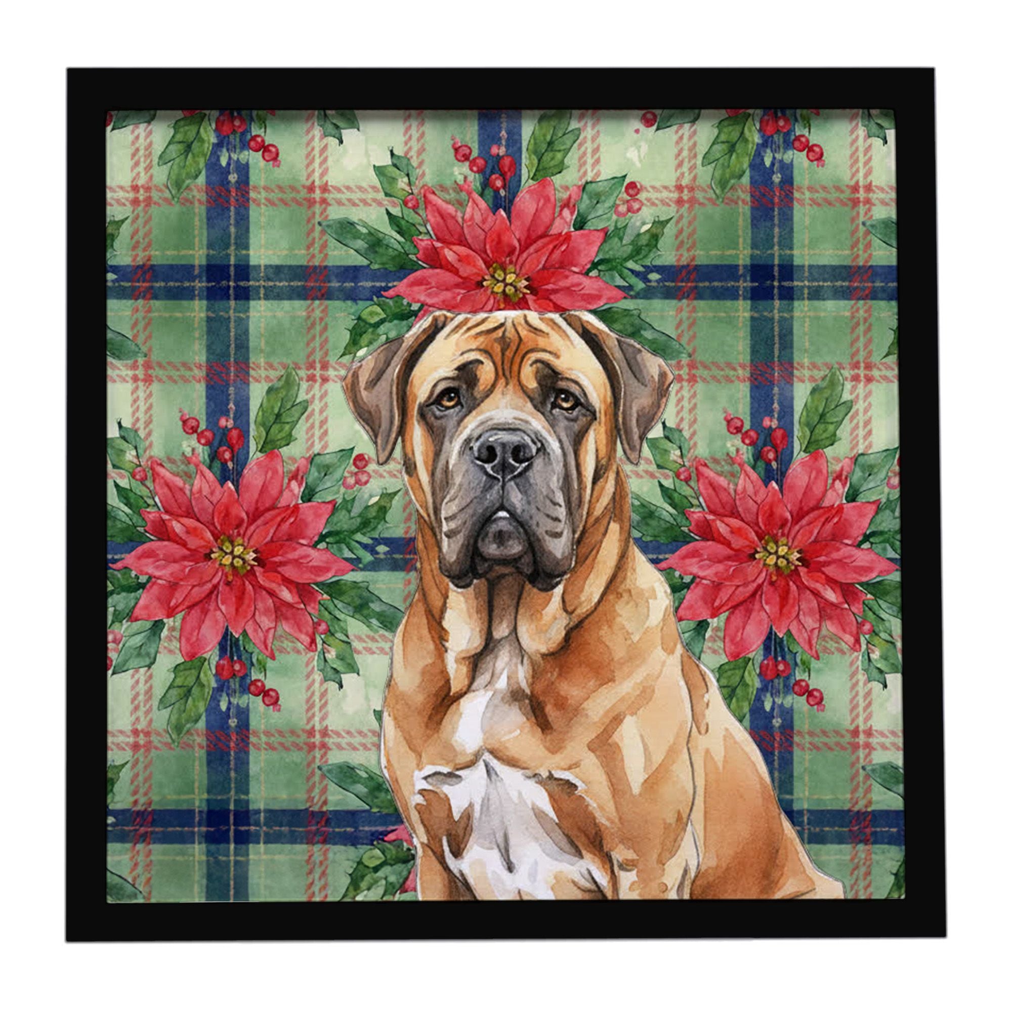 Neapolitan Mastiff Christmas PoinsettIas Framed Metal Print Bathroom, Kitchen, Office, Home Decor Wall Art Ready to Hang, Square