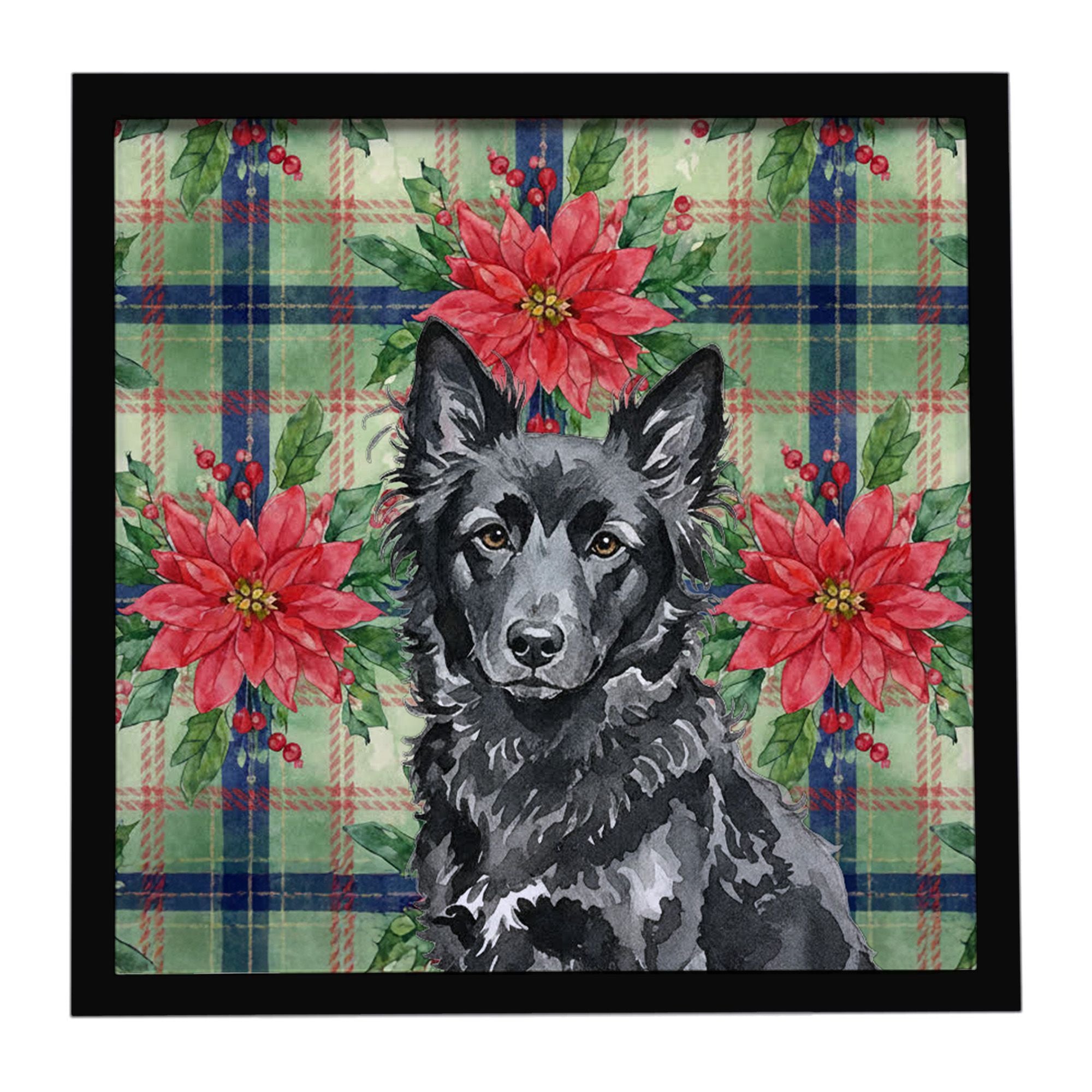 Mudi Christmas PoinsettIas Framed Metal Print Bathroom, Kitchen, Office, Home Decor Wall Art Ready to Hang, Square, 8X8