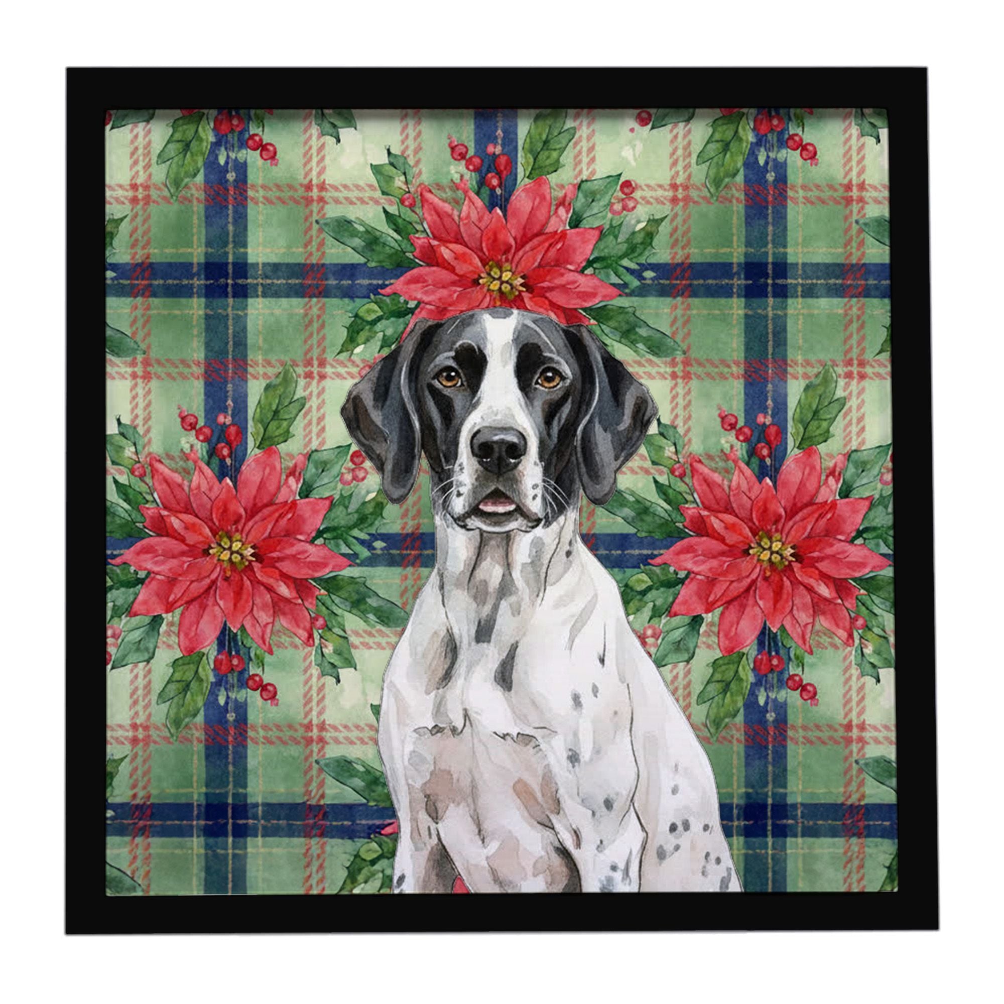 Black and White Pointer Christmas PoinsettIas Framed Metal Print Bathroom, Kitchen, Office, Home Decor Wall Art Ready to Hang, S