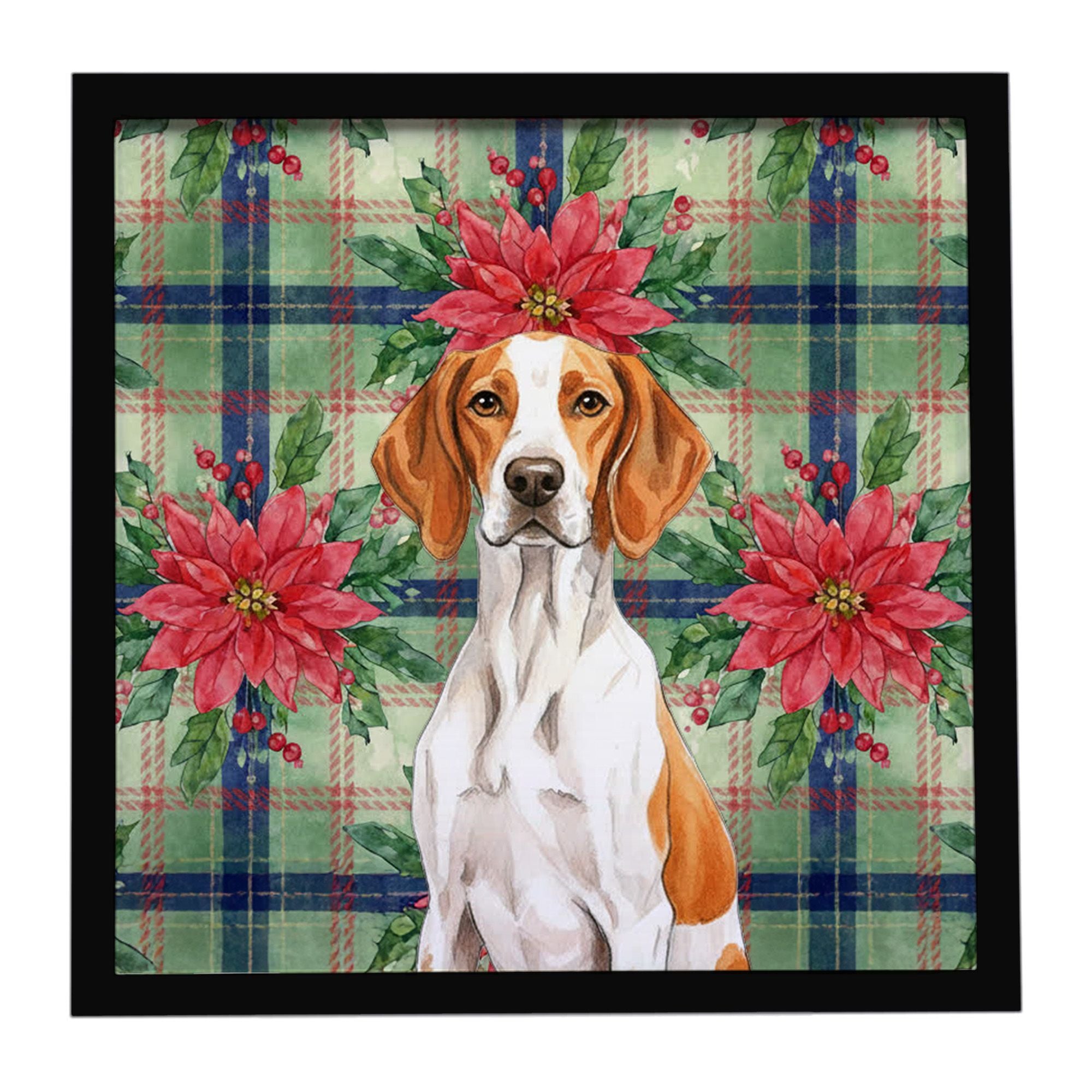 Orange and White Pointer Christmas PoinsettIas Framed Metal Print Bathroom, Kitchen, Office, Home Decor Wall Art Ready to Hang, 