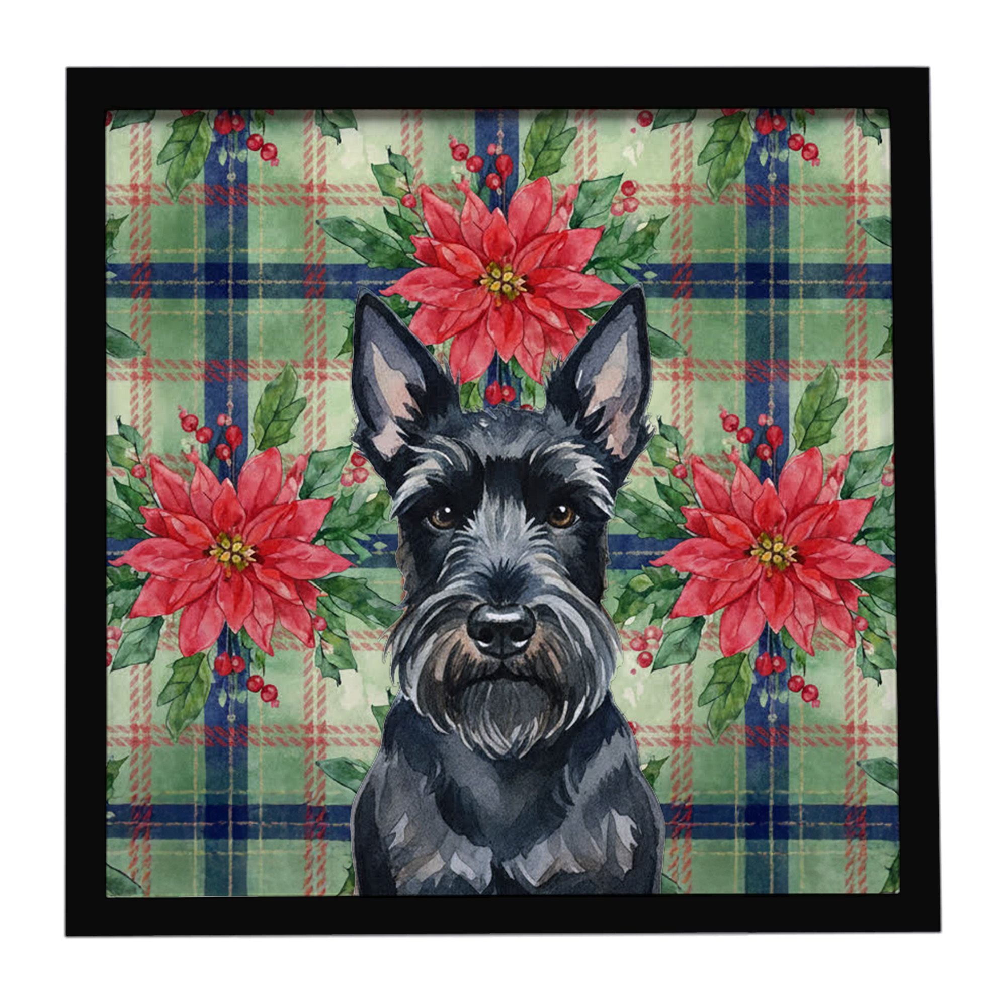 Scottish Terrier Christmas PoinsettIas Framed Metal Print Bathroom, Kitchen, Office, Home Decor Wall Art Ready to Hang, Square, 