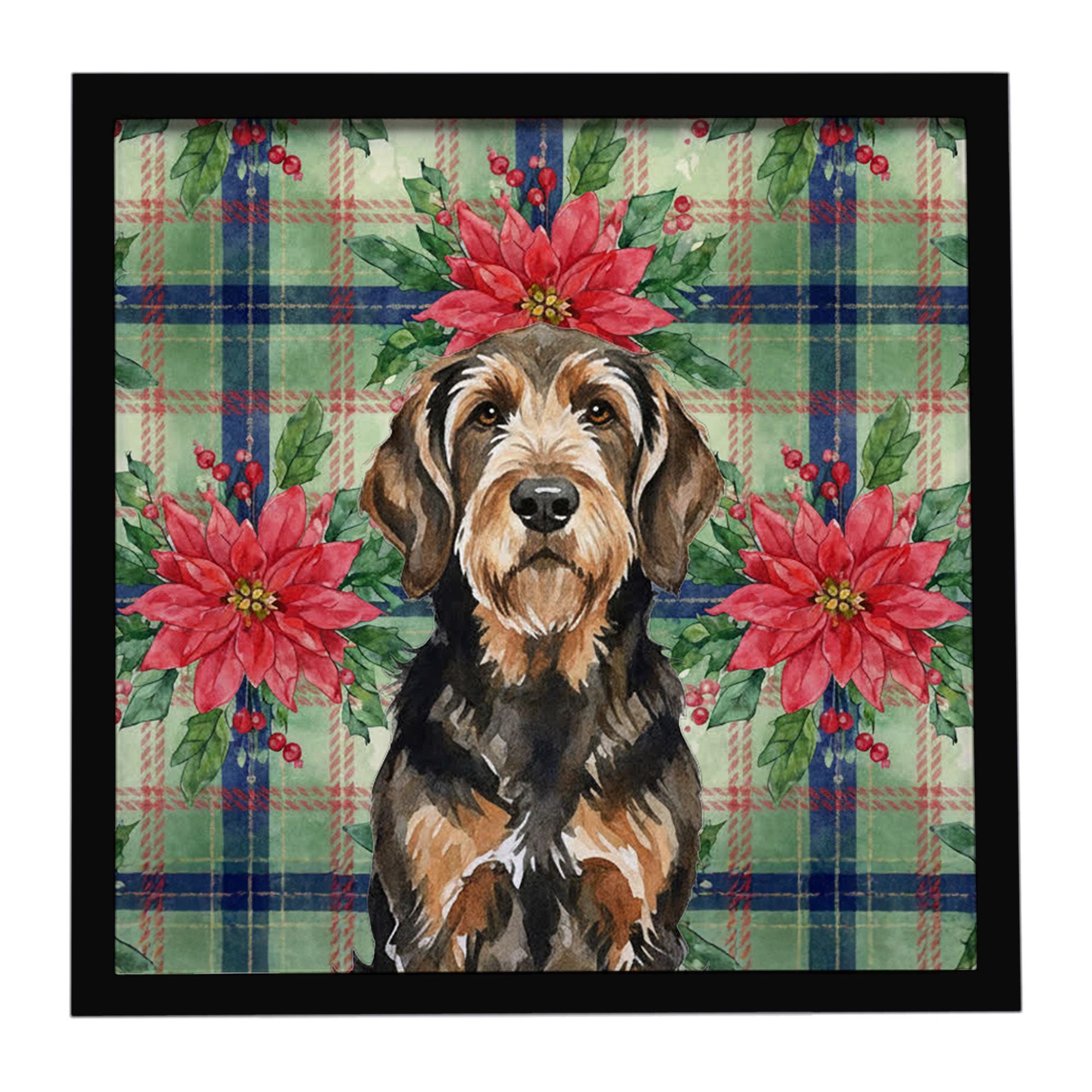 Black and Tan Otterhound Christmas PoinsettIas Framed Metal Print Bathroom, Kitchen, Office, Home Decor Wall Art Ready to Hang, 