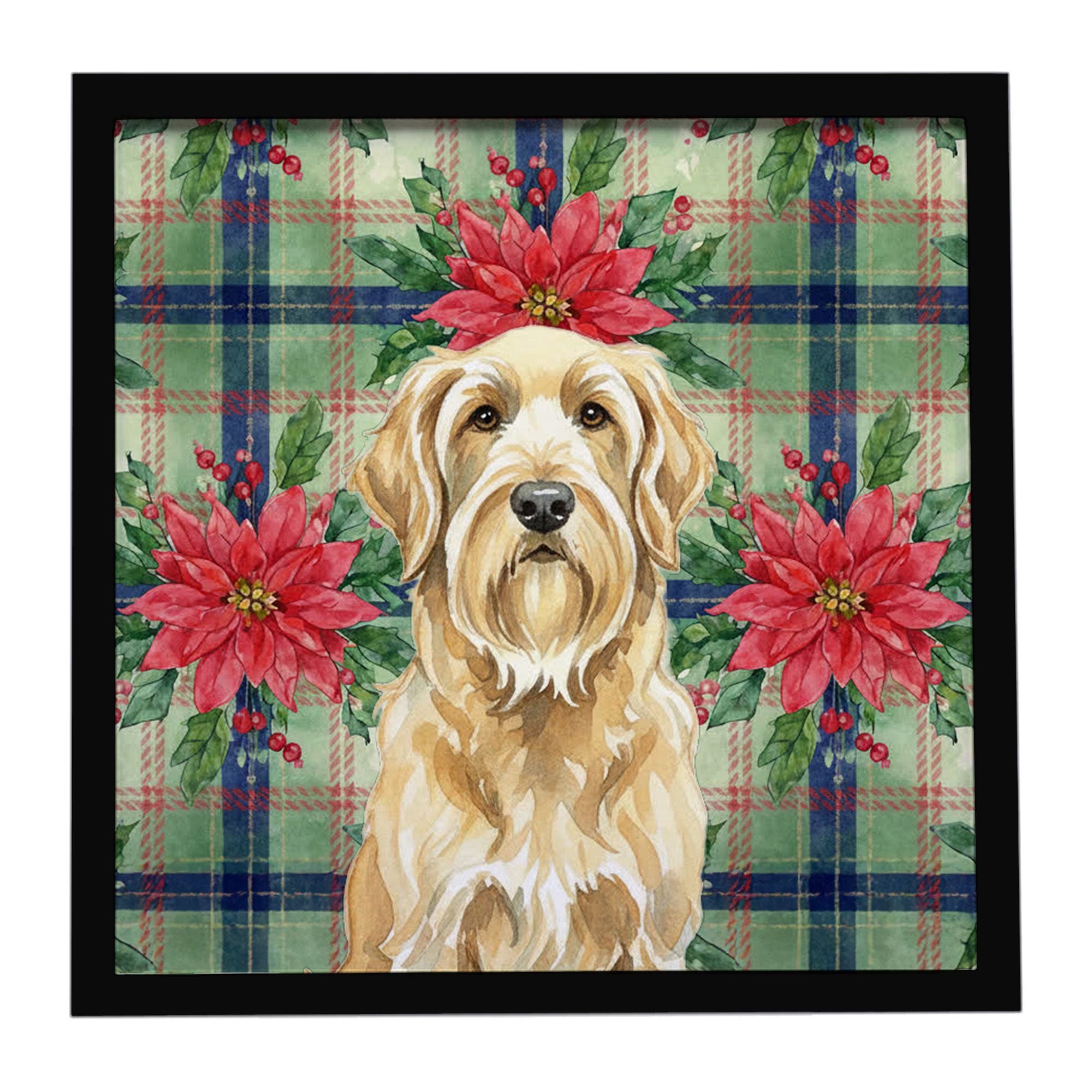 Wheaten and Tan Otterhound Christmas PoinsettIas Framed Metal Print Bathroom, Kitchen, Office, Home Decor Wall Art Ready to Hang