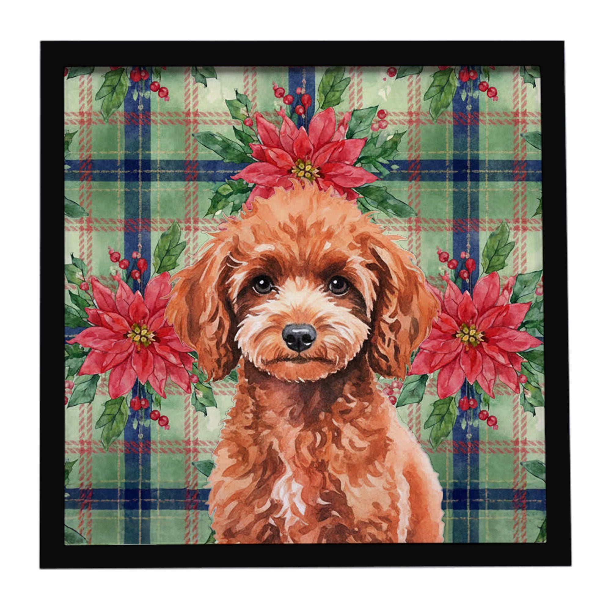 Miniature Red Poodle Christmas PoinsettIas Framed Metal Print Bathroom, Kitchen, Office, Home Decor Wall Art Ready to Hang, Squa