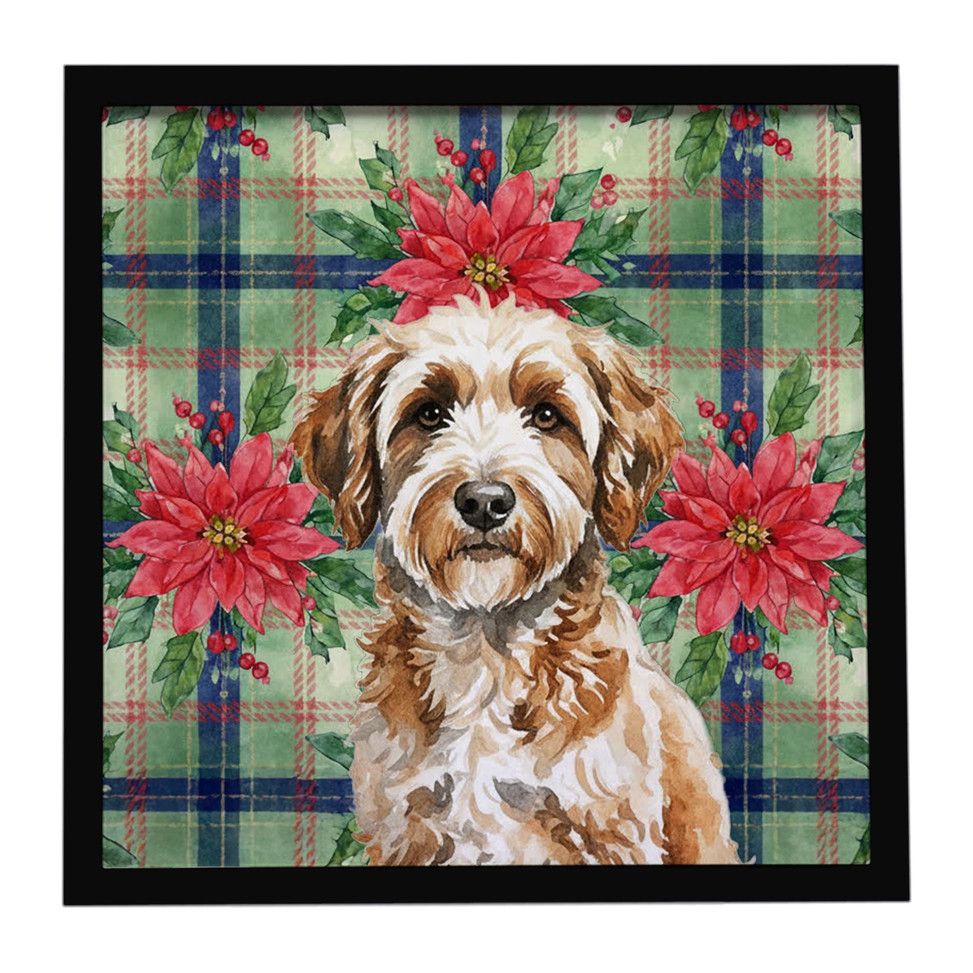 Lagotto Romagnolo Christmas PoinsettIas Framed Metal Print Bathroom, Kitchen, Office, Home Decor Wall Art Ready to Hang, Square,