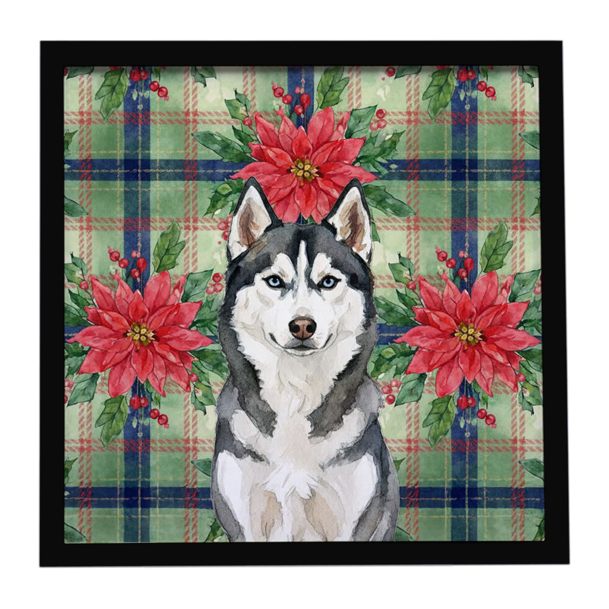Siberian Husky Christmas PoinsettIas Framed Metal Print Bathroom, Kitchen, Office, Home Decor Wall Art Ready to Hang, Square, 8X