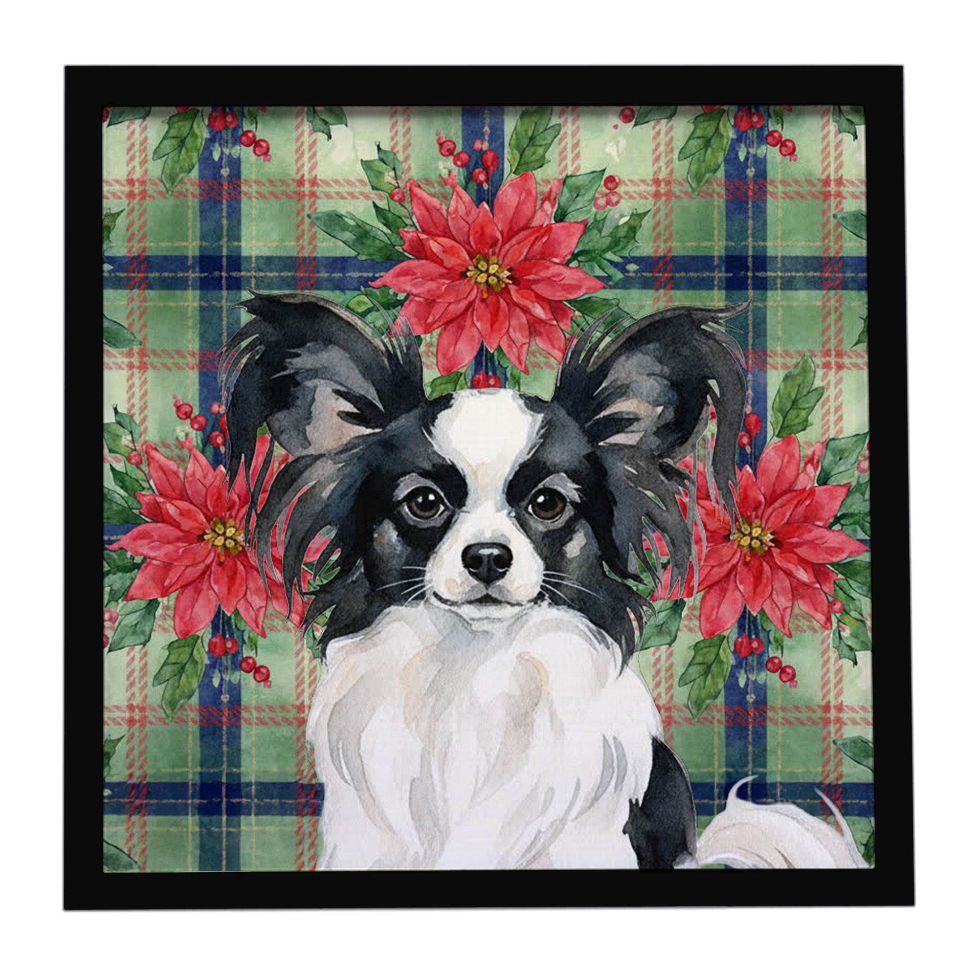 Black and White Papillon Christmas PoinsettIas Framed Metal Print Bathroom, Kitchen, Office, Home Decor Wall Art Ready to Hang, 