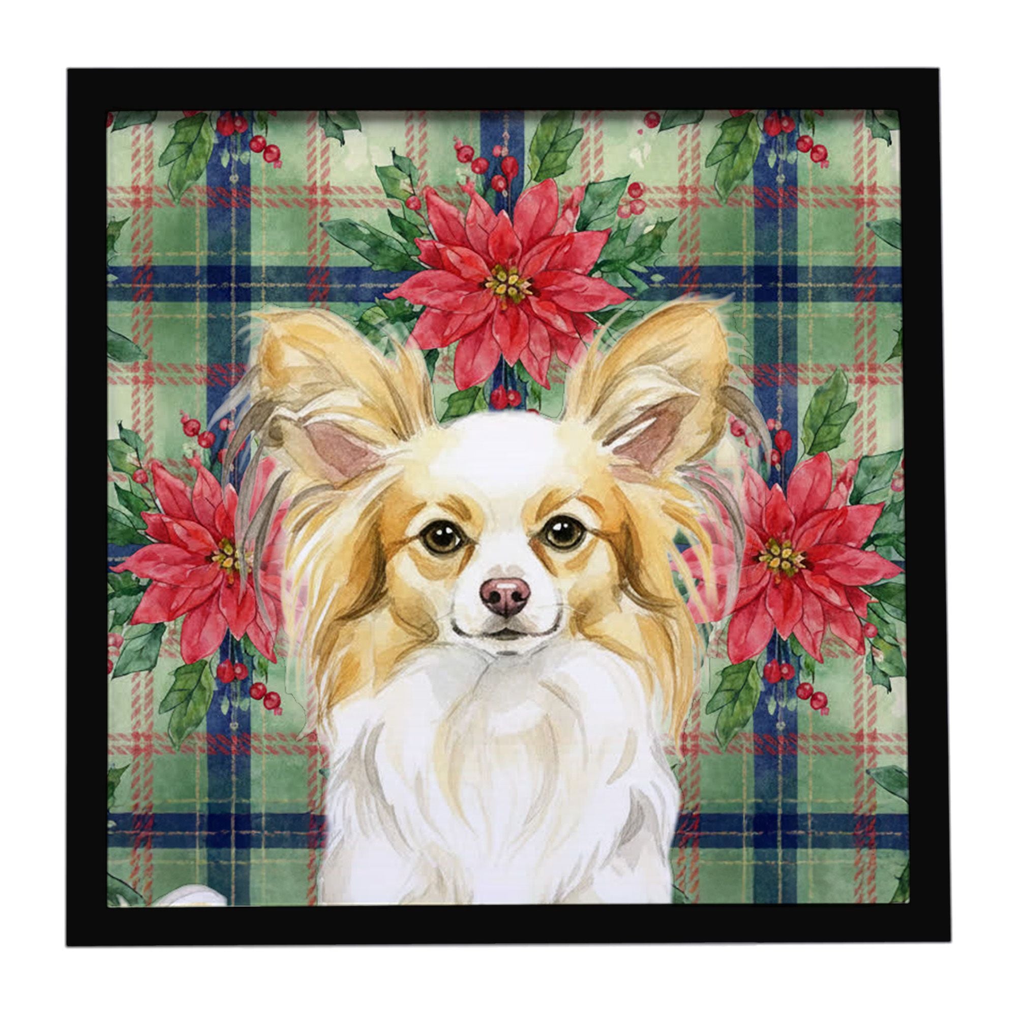 Lemon and White Papillon Christmas PoinsettIas Framed Metal Print Bathroom, Kitchen, Office, Home Decor Wall Art Ready to Hang, 