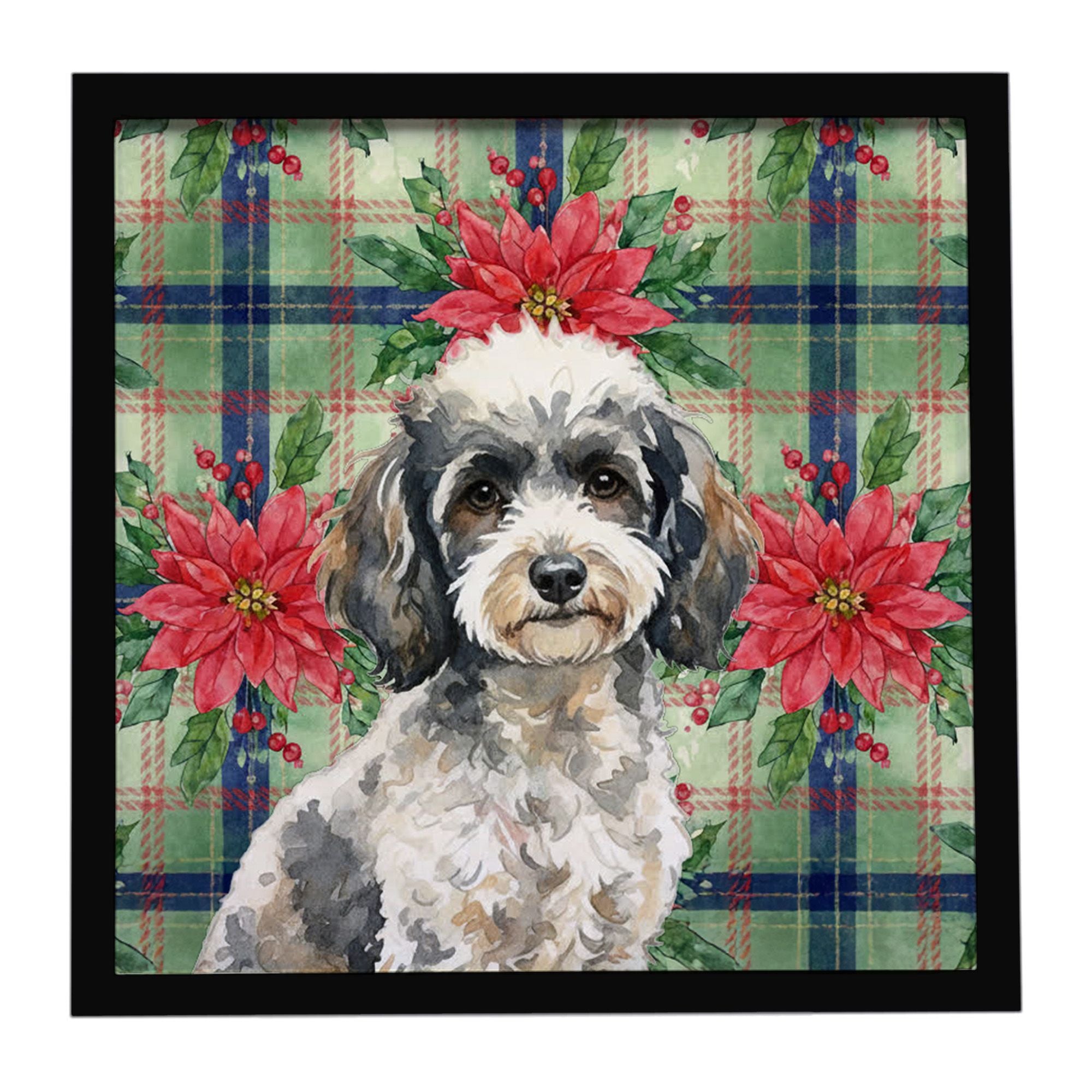Toy Parti Poodle Christmas PoinsettIas Framed Metal Print Bathroom, Kitchen, Office, Home Decor Wall Art Ready to Hang, Square, 