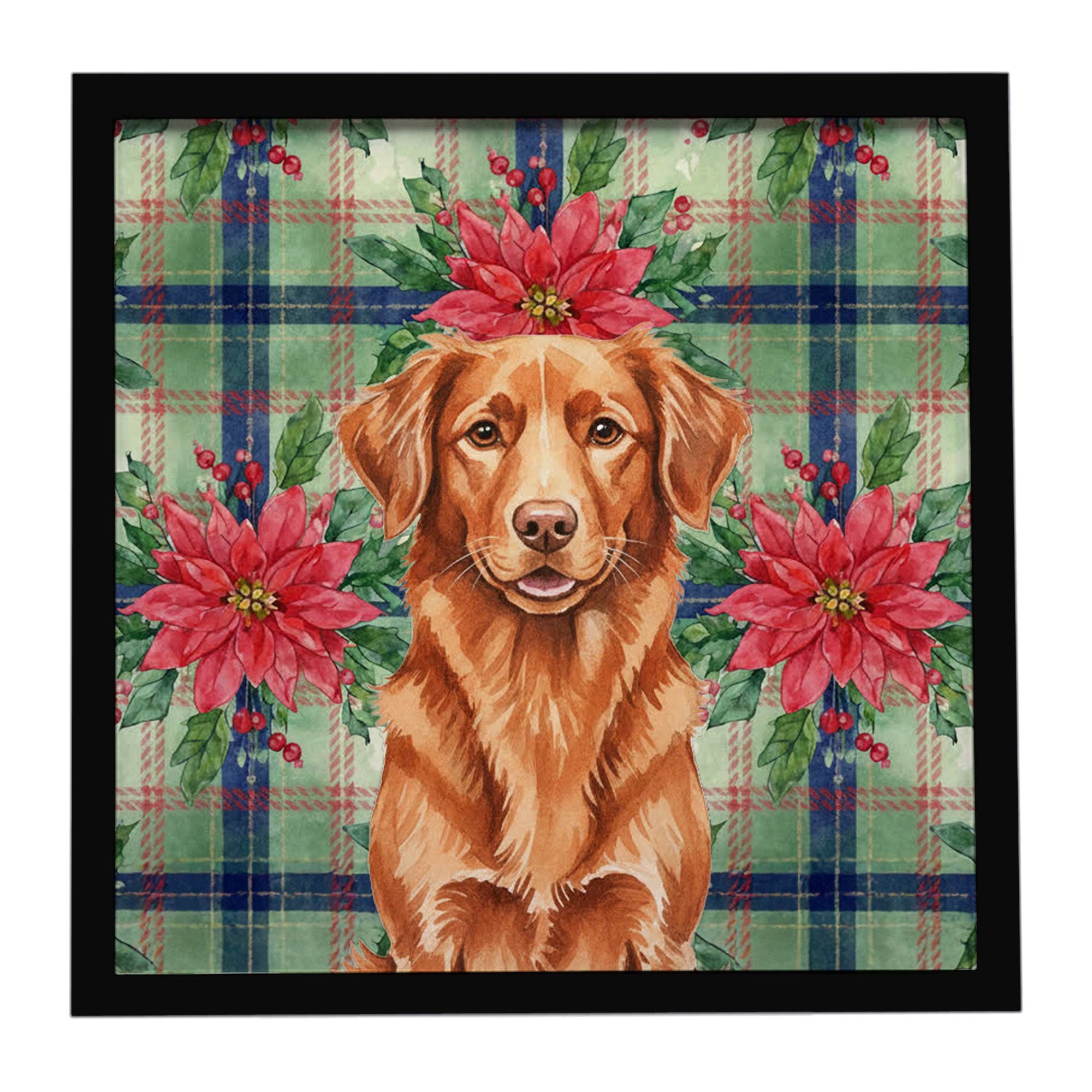 Copper Nova Scotia Duck Tolling Retriever Christmas PoinsettIas Framed Metal Print Bathroom, Kitchen, Office, Home Decor Wall Ar