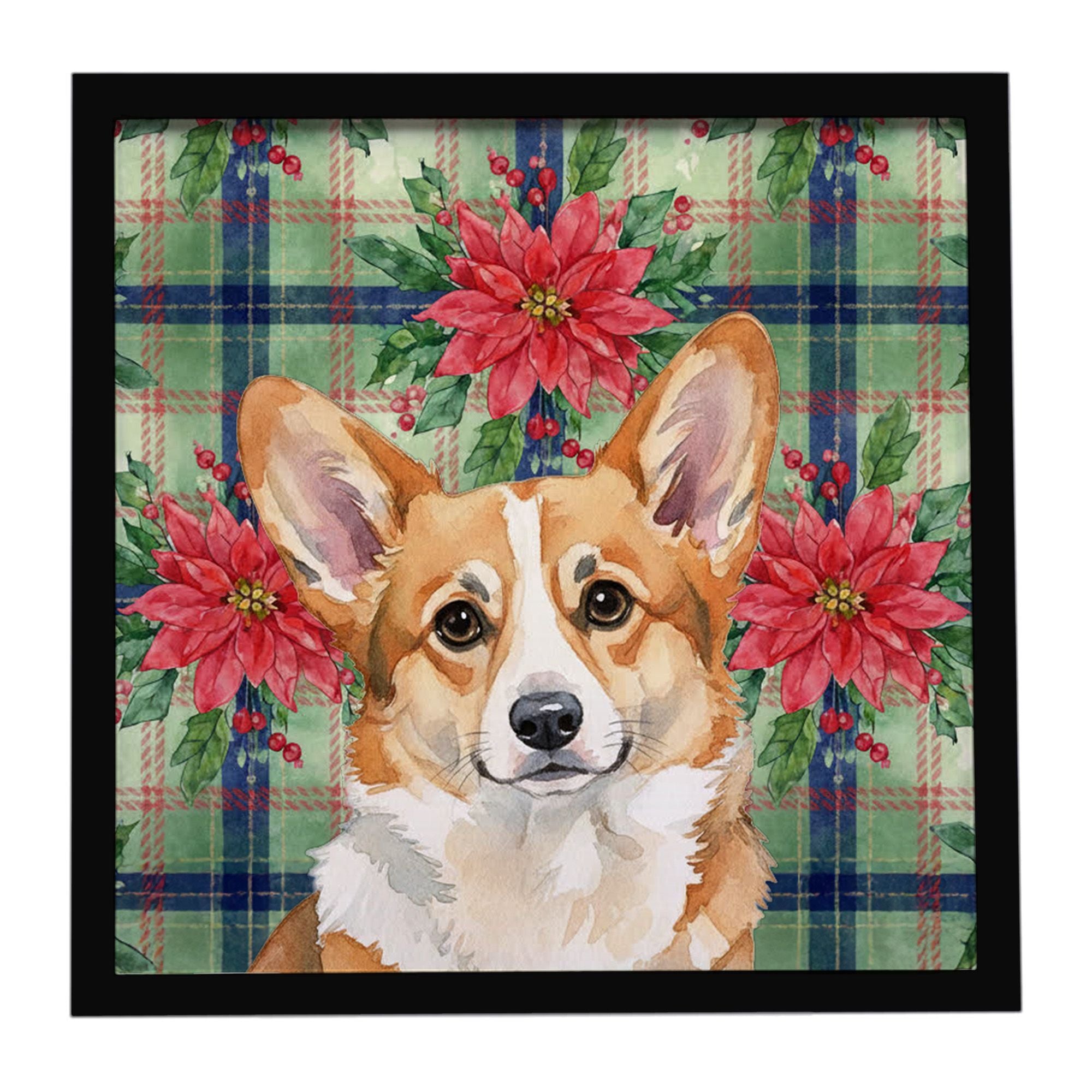 Corgi Christmas PoinsettIas Framed Metal Print Bathroom, Kitchen, Office, Home Decor Wall Art Ready to Hang, Square, 8X8