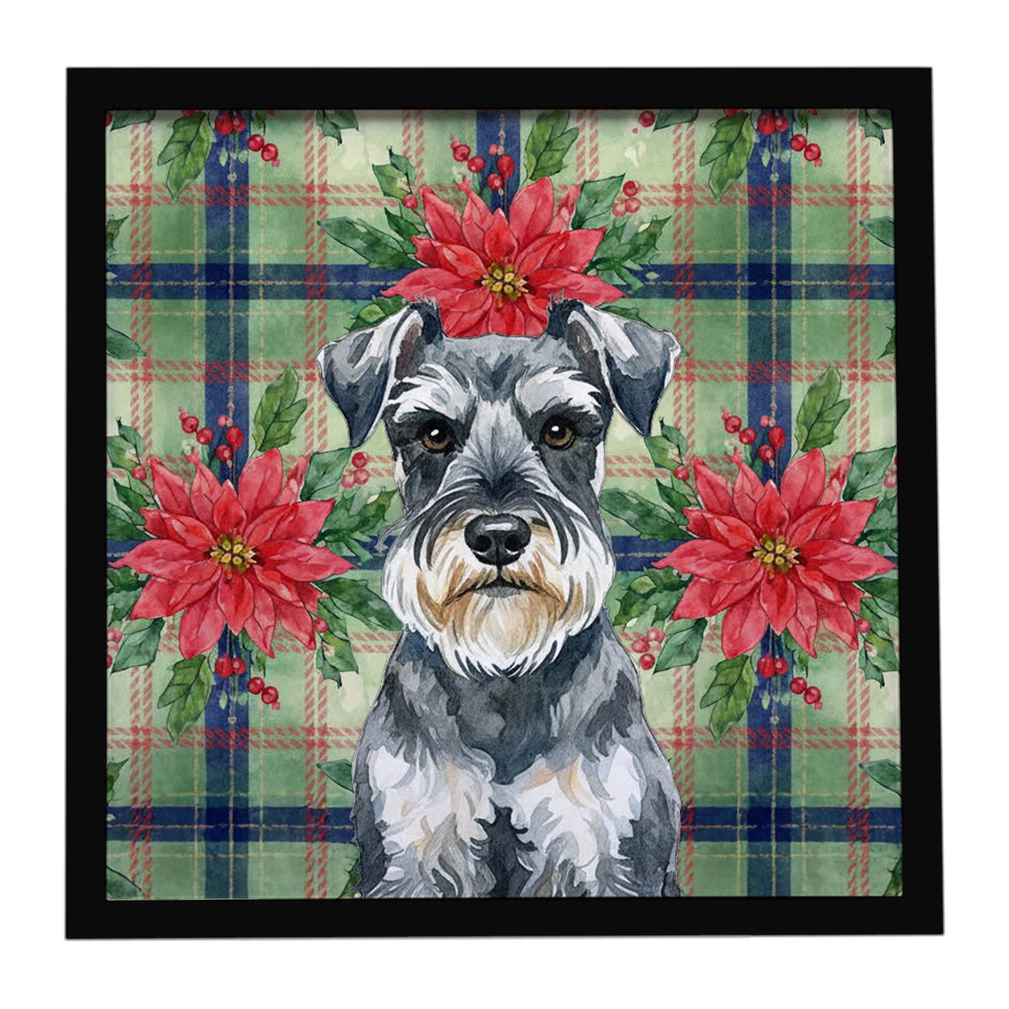 Schnauzer Christmas PoinsettIas Framed Metal Print Bathroom, Kitchen, Office, Home Decor Wall Art Ready to Hang, Square, 8X8