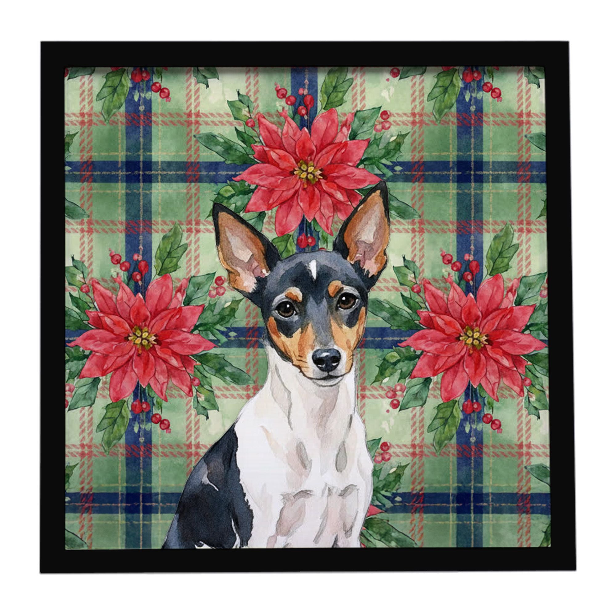 Toy Fox Terrier Christmas PoinsettIas Framed Metal Print Bathroom, Kitchen, Office, Home Decor Wall Art Ready to Hang, Square, 8